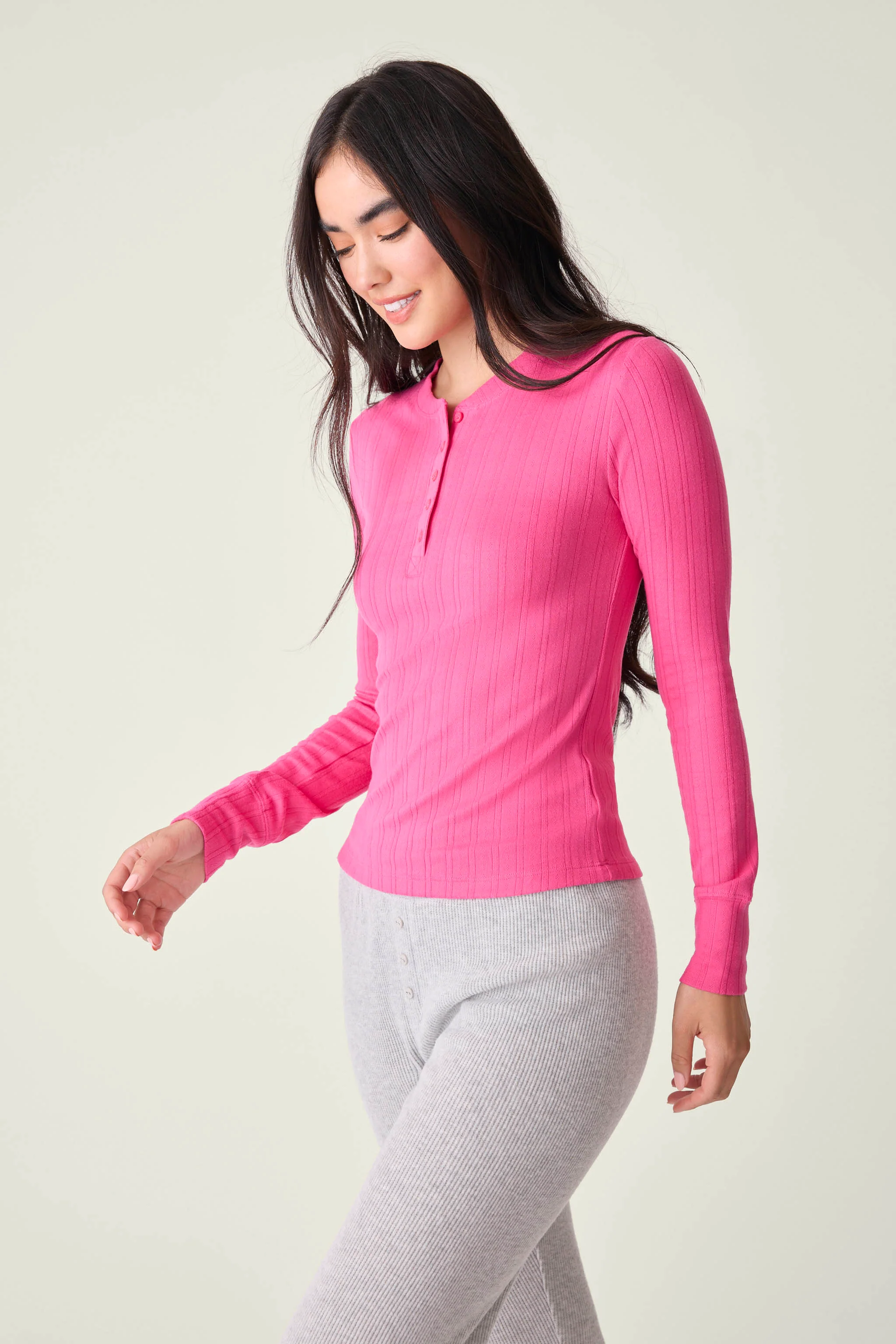 Back To Basics Pointelle Long Sleeve Top - Image 3