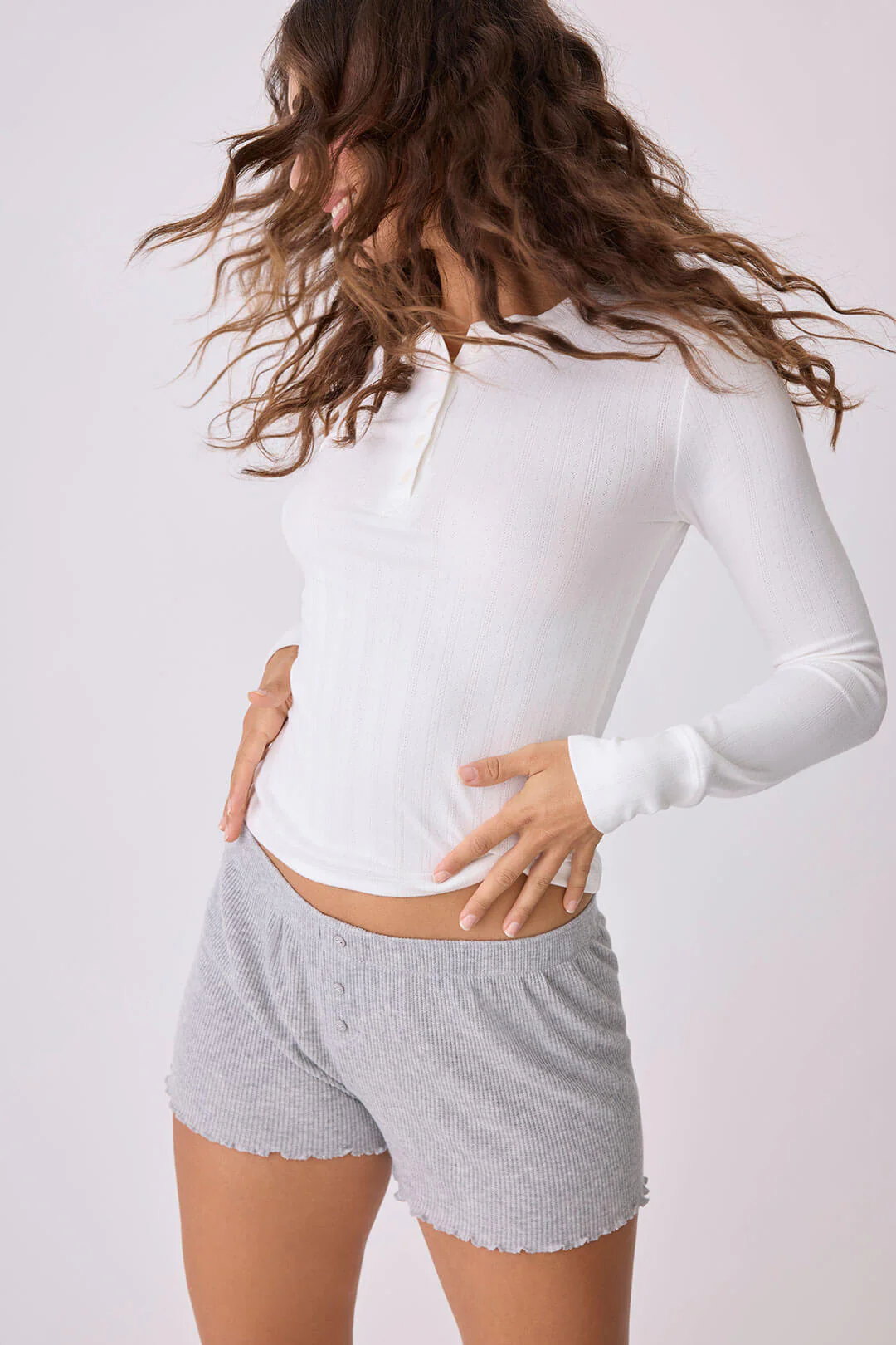 Back To Basics Pointelle Long Sleeve Top - Image 3