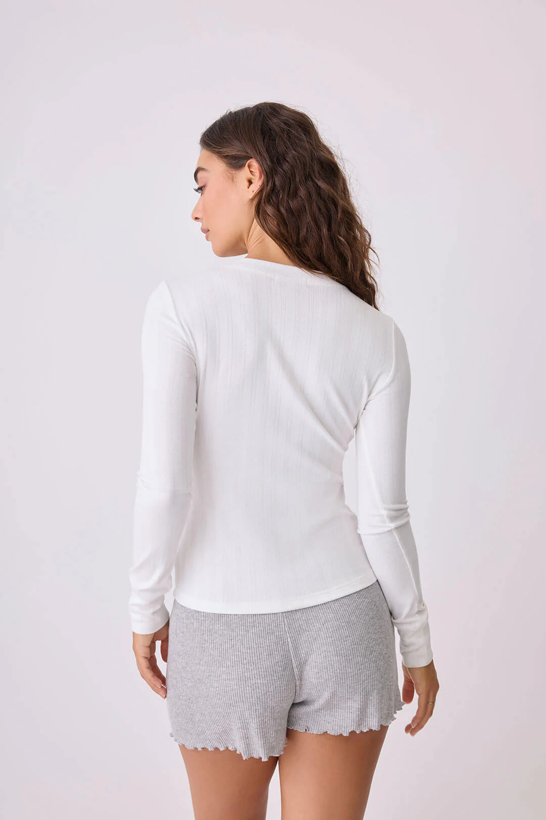 Back To Basics Pointelle Long Sleeve Top - Image 9