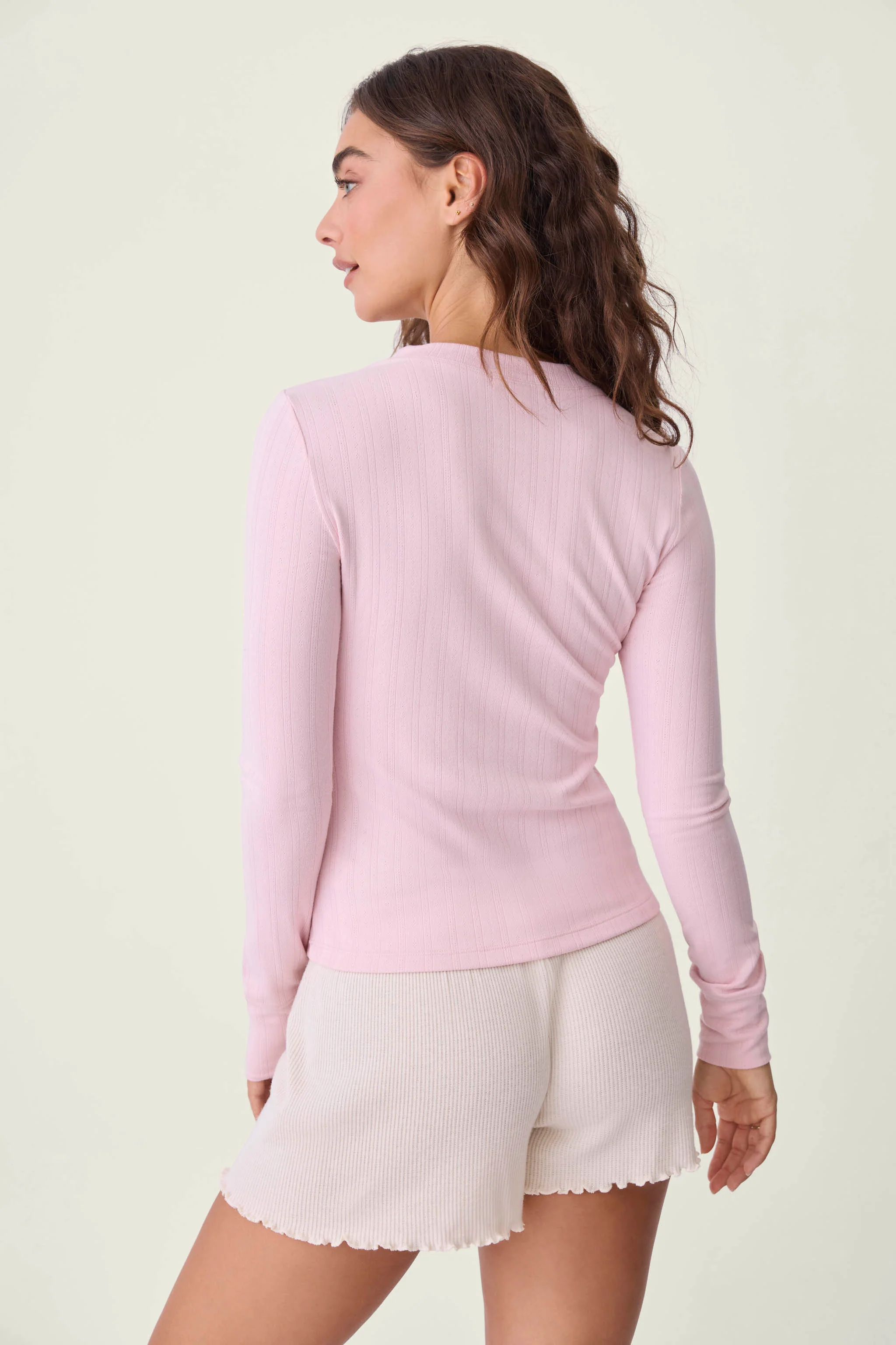 Back To Basics Pointelle Long Sleeve Top - Image 4