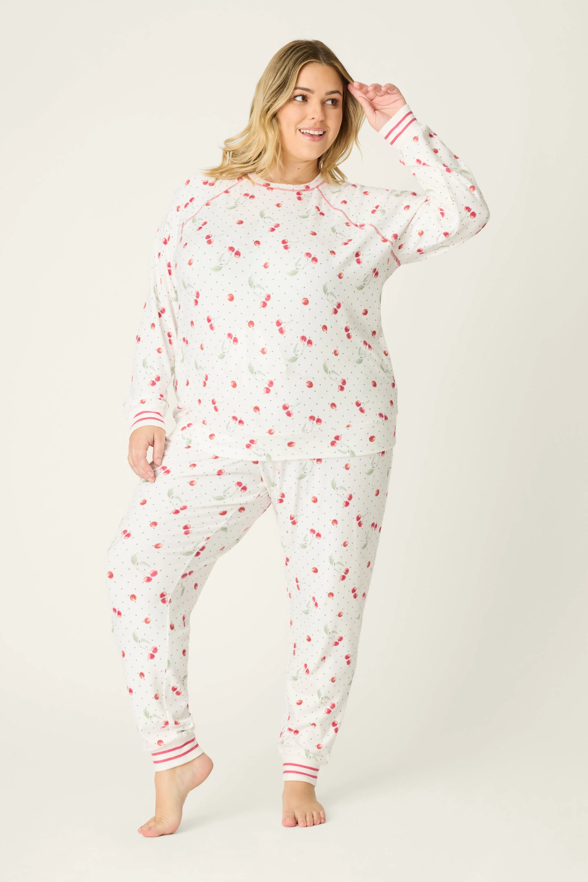 Cherry Print Peachy Plus Size PJ Set