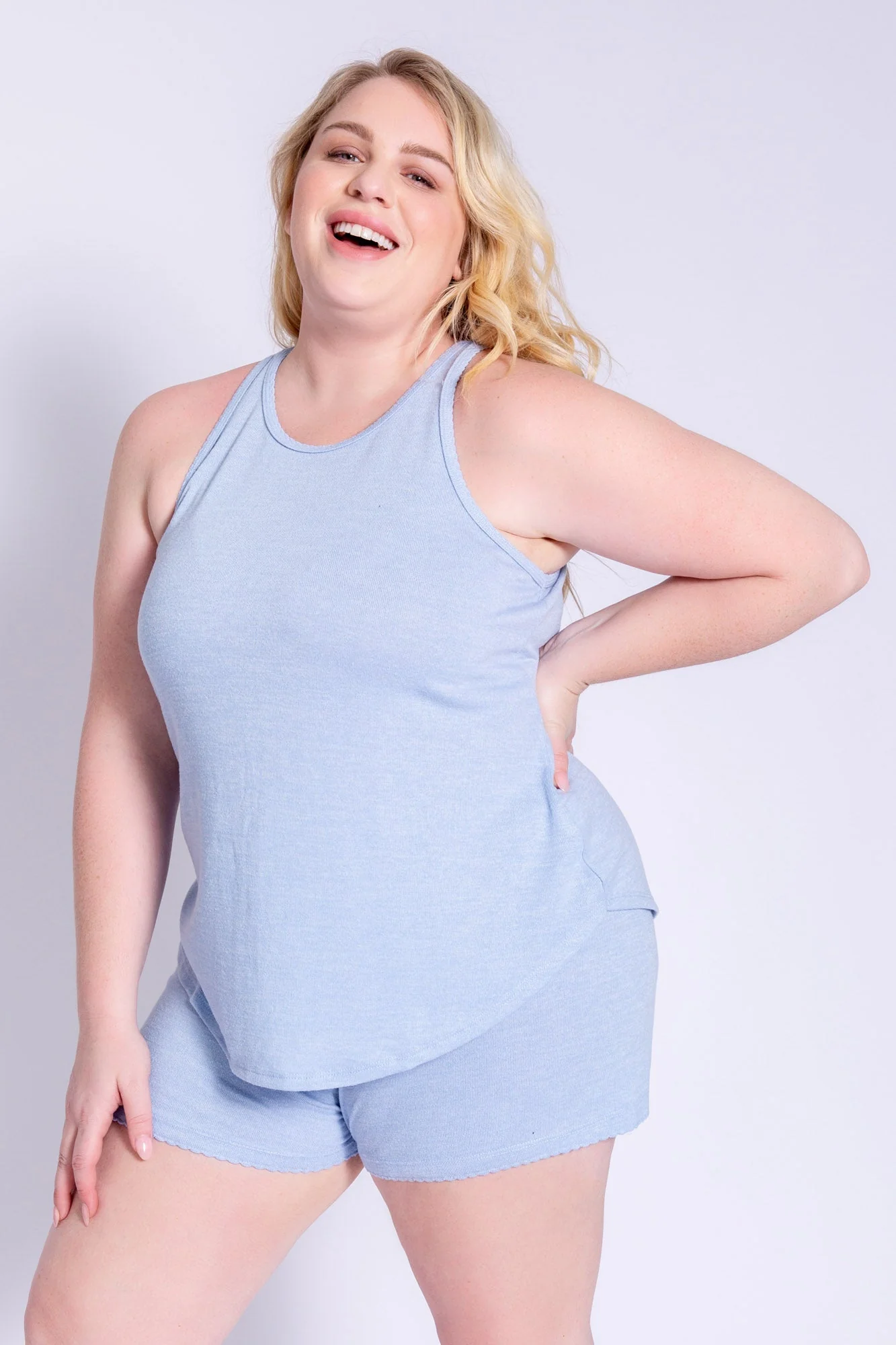 Cozy Plus Ice Blue Reloved Rib Short Set