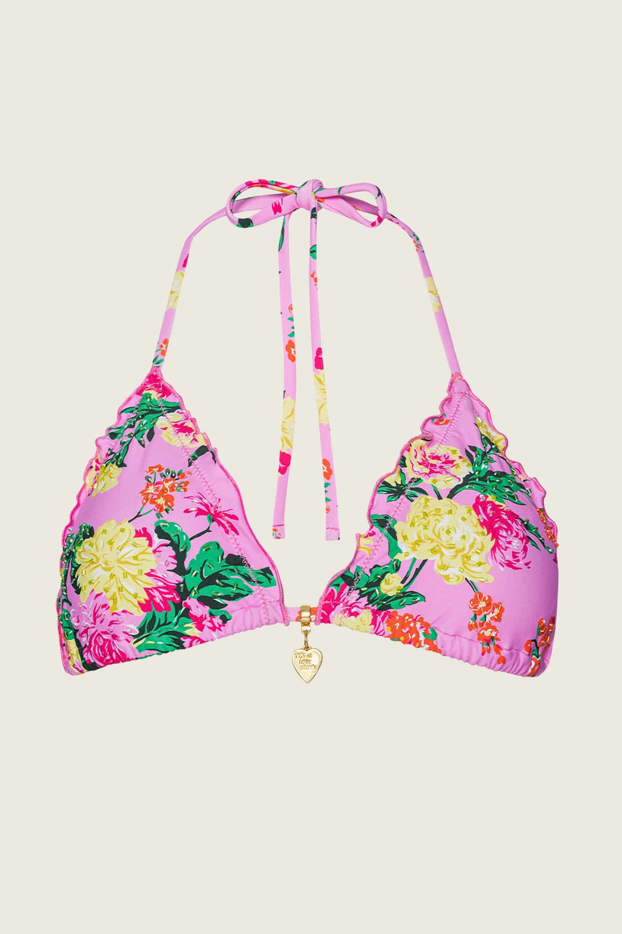 PJS x PQ Swim Dahlia Embroidered Lettuce Edge Triangle Top - Image 2