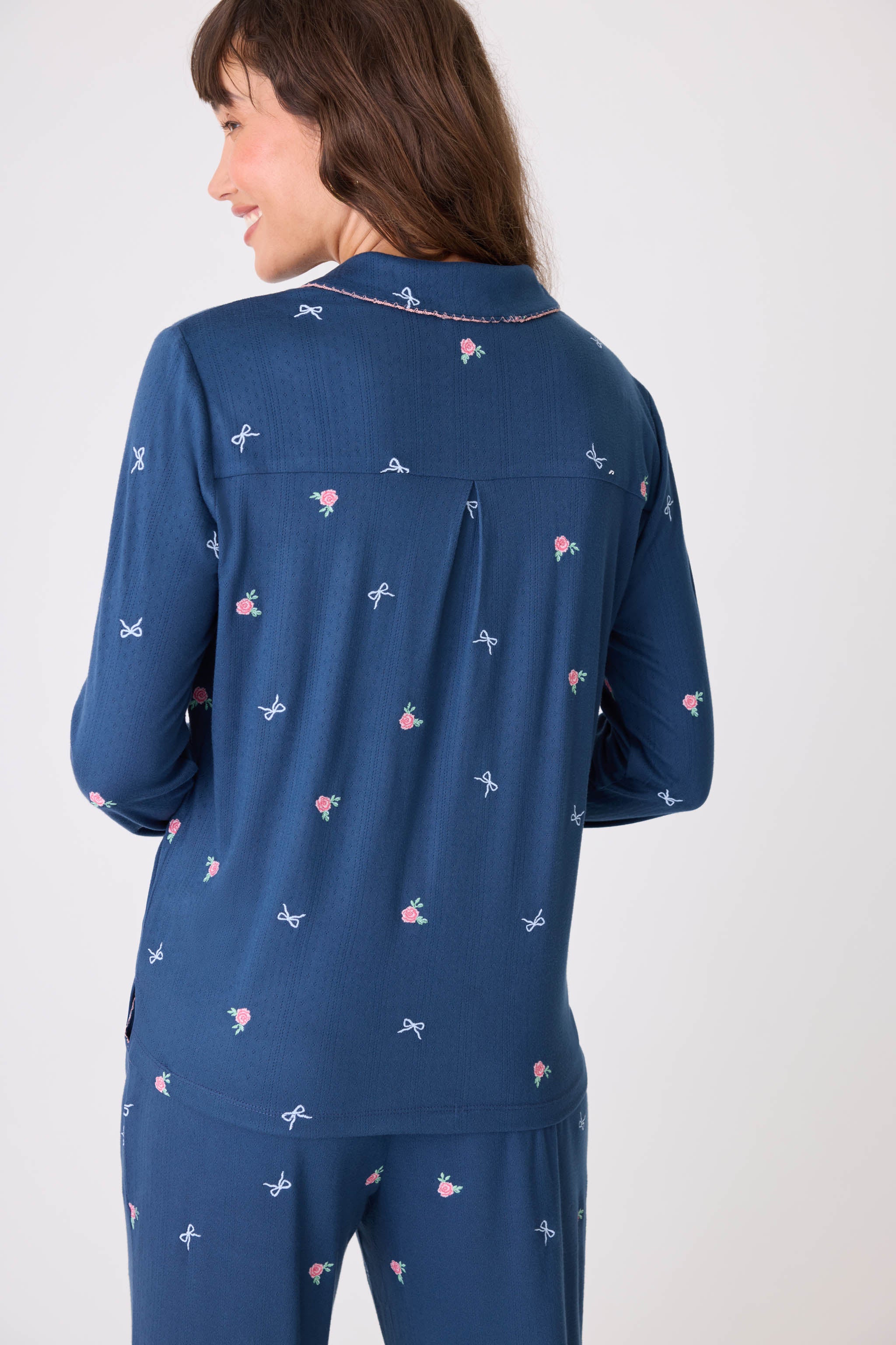 English Rose Embroidered Long Sleeve Notch Collar Top - Image 4