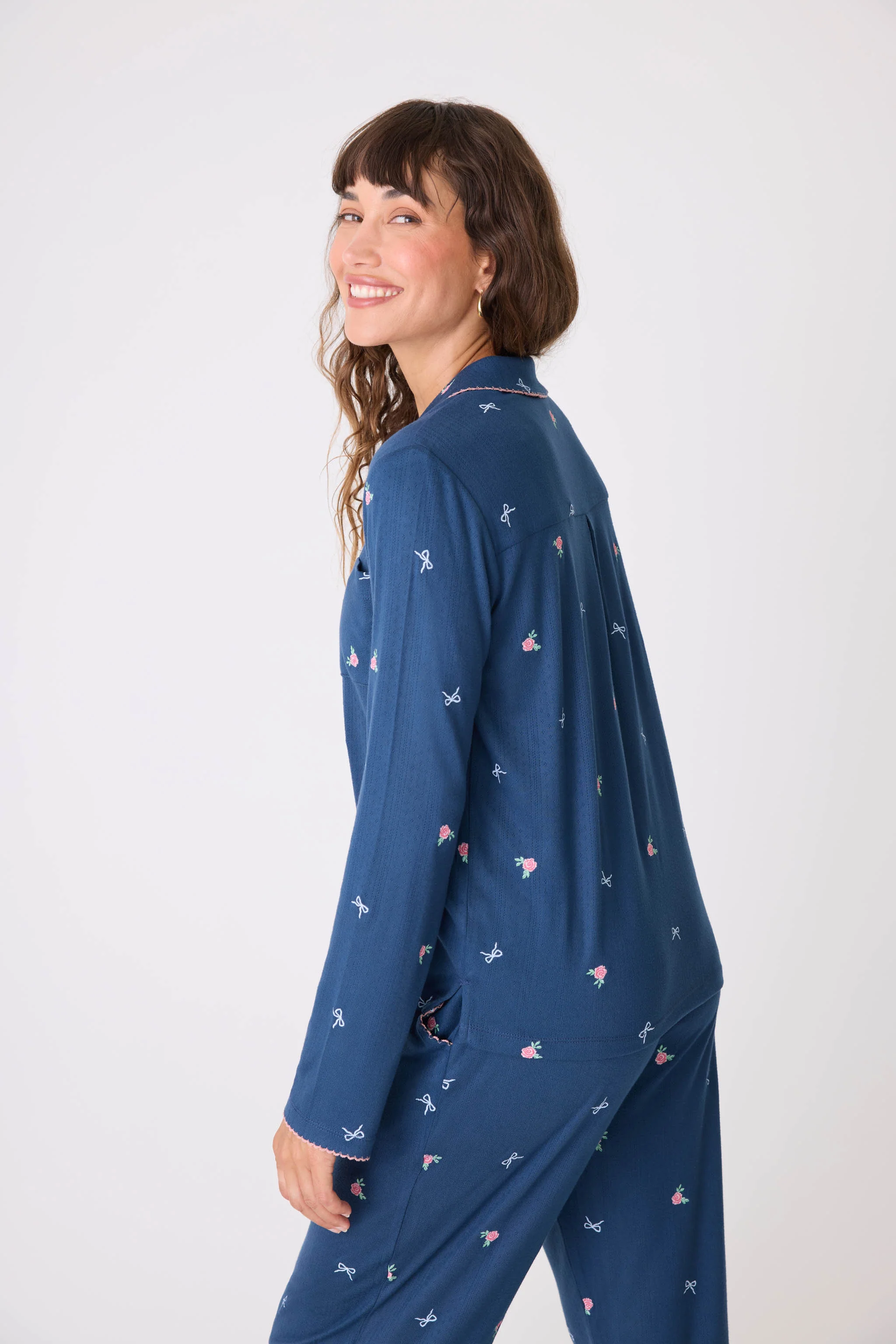English Rose Embroidered Long Sleeve Notch Collar Top - Image 7