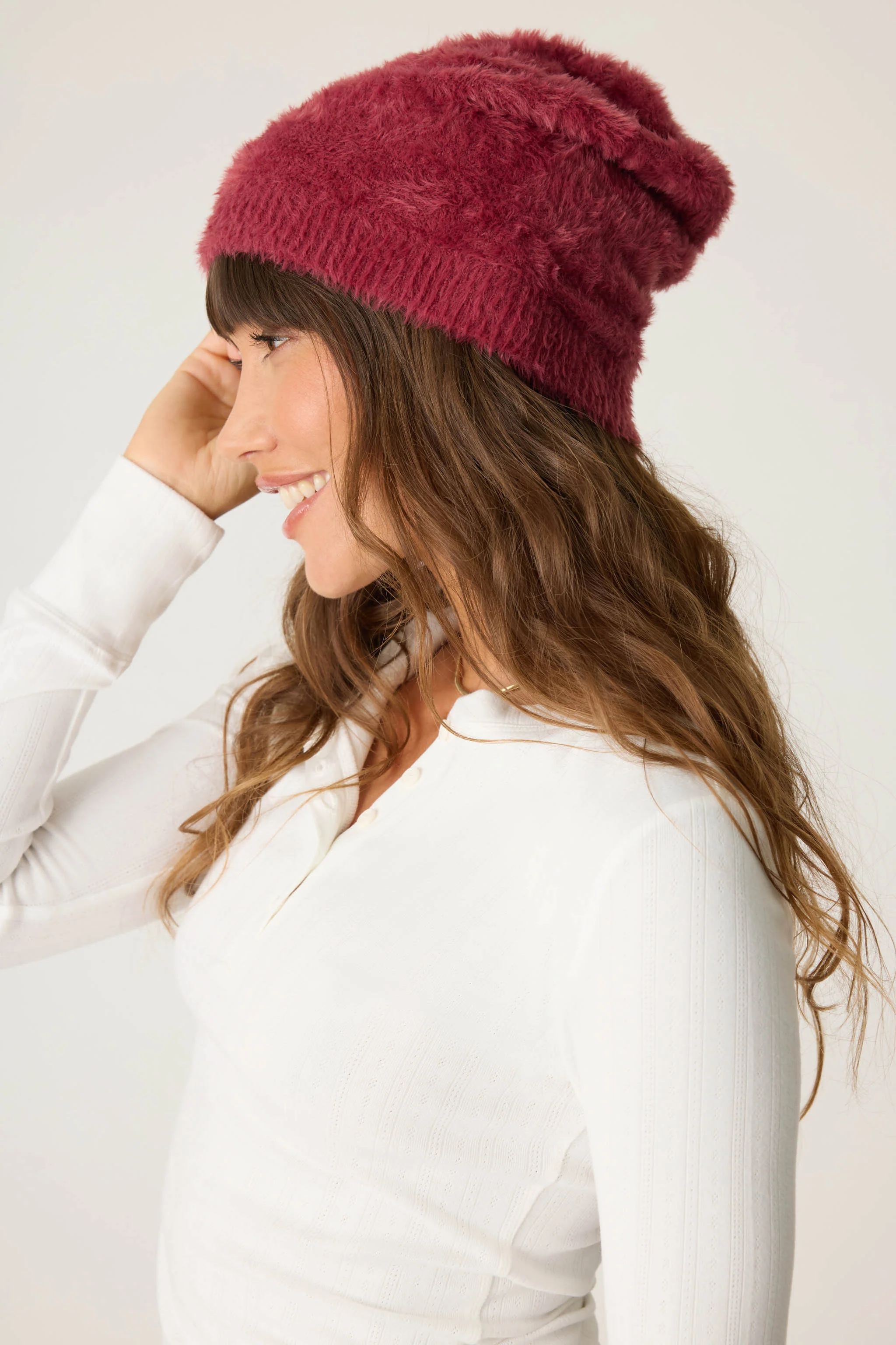 Full Of Holiday Spirit Feather Knit Beanie - Image 4
