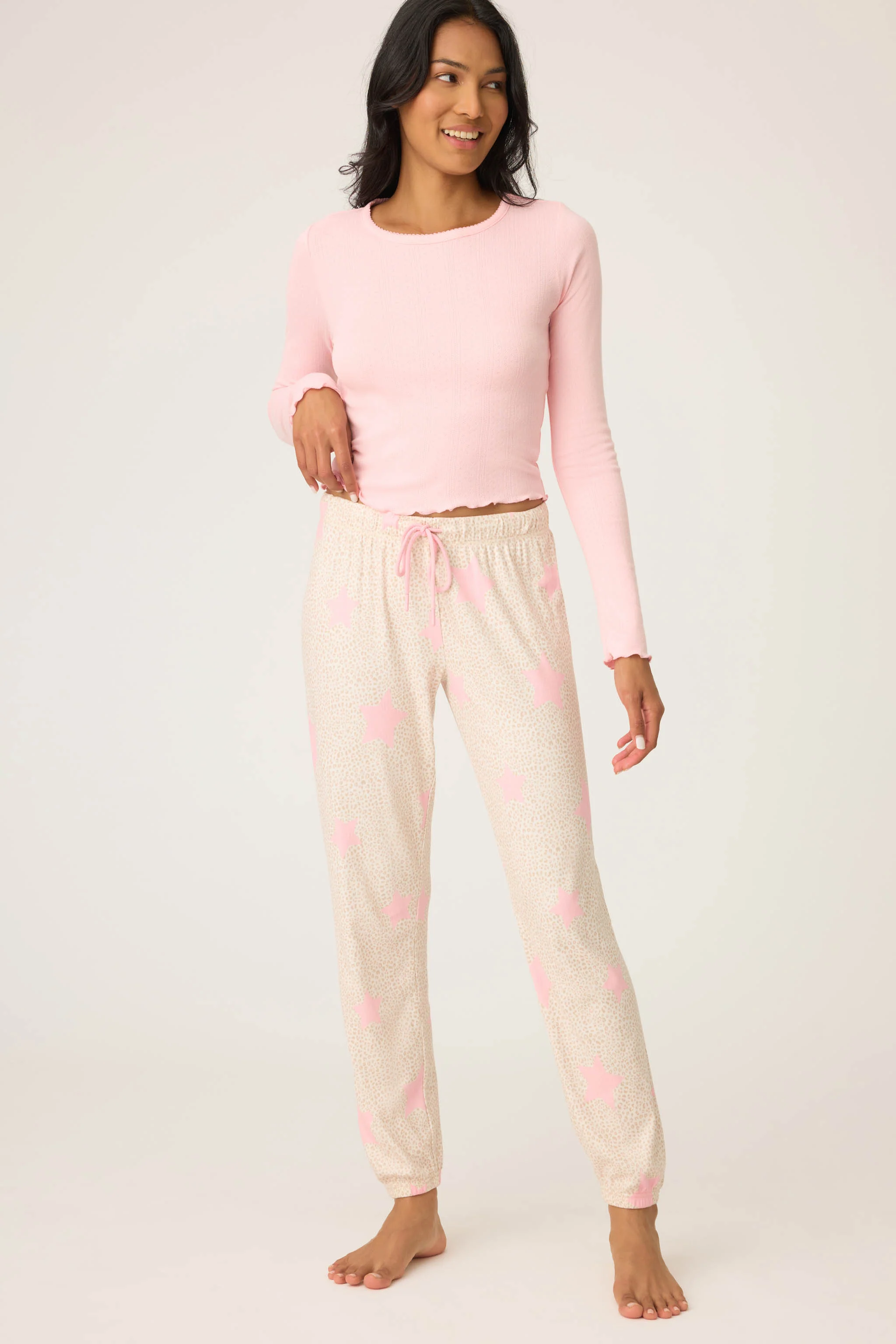Stay Wild Leopard & Star Print Pointelle Banded Pants - Image 3