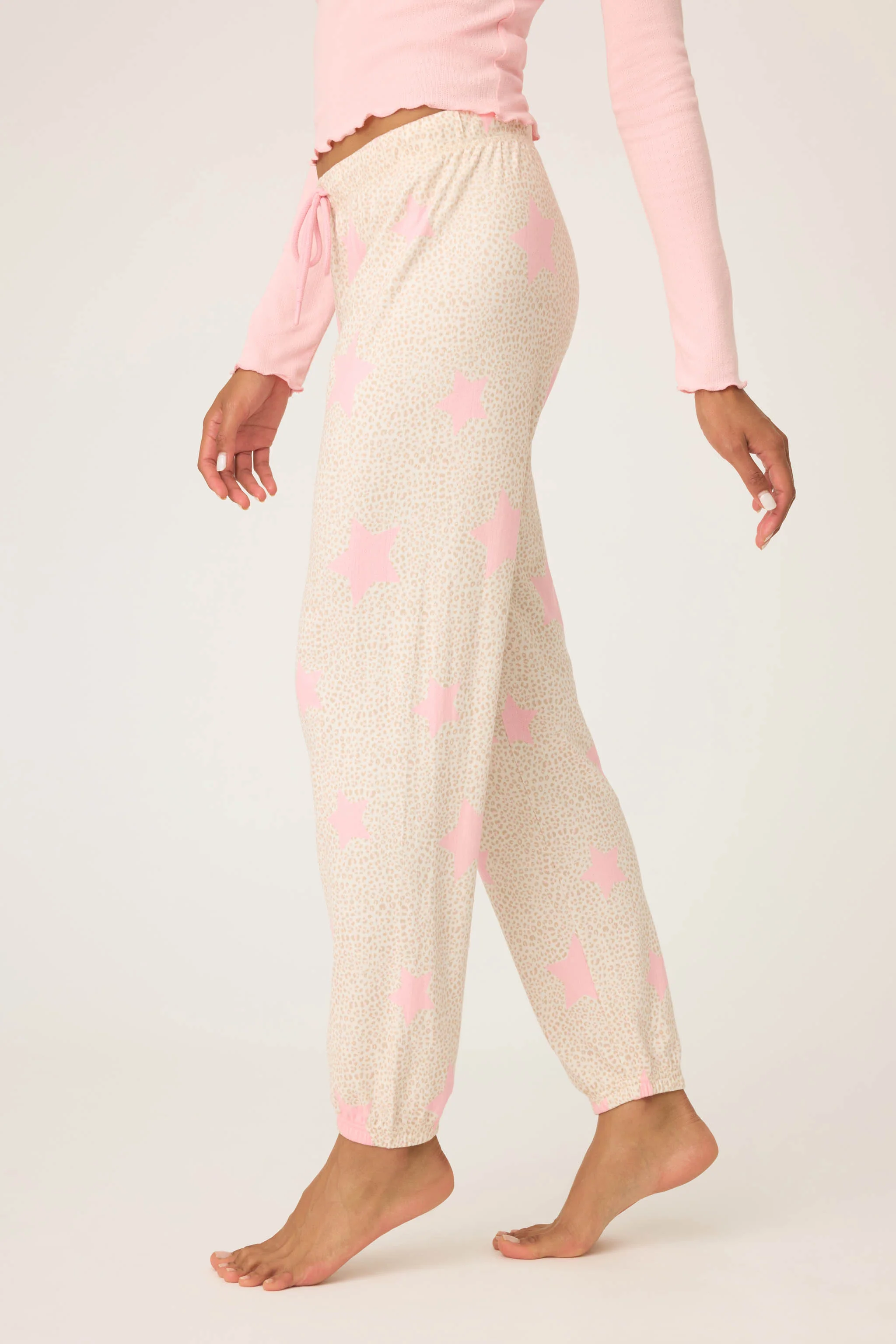 Stay Wild Leopard & Star Print Pointelle Banded Pants - Image 4