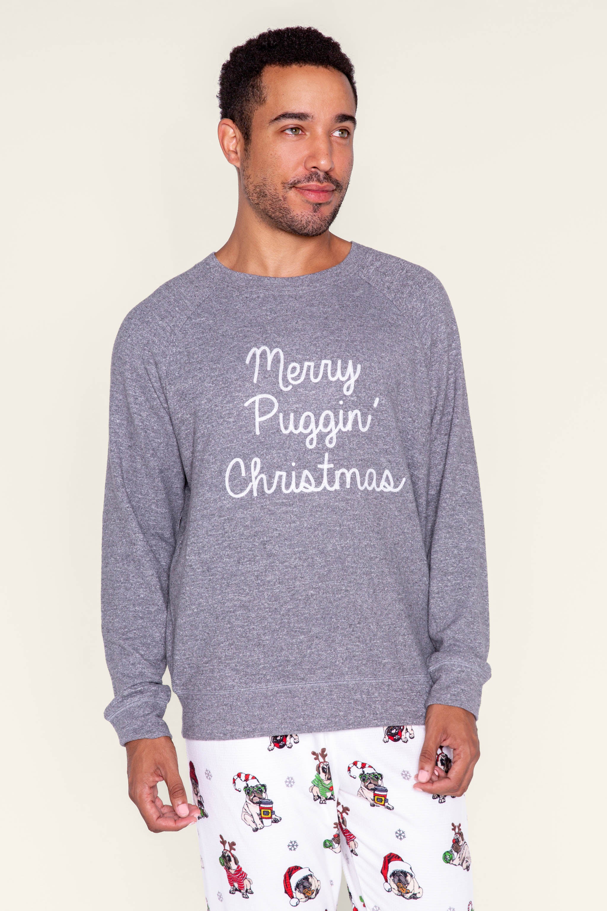 Merry Puggin' Christmas Men's Long Sleeve Top - Image 3