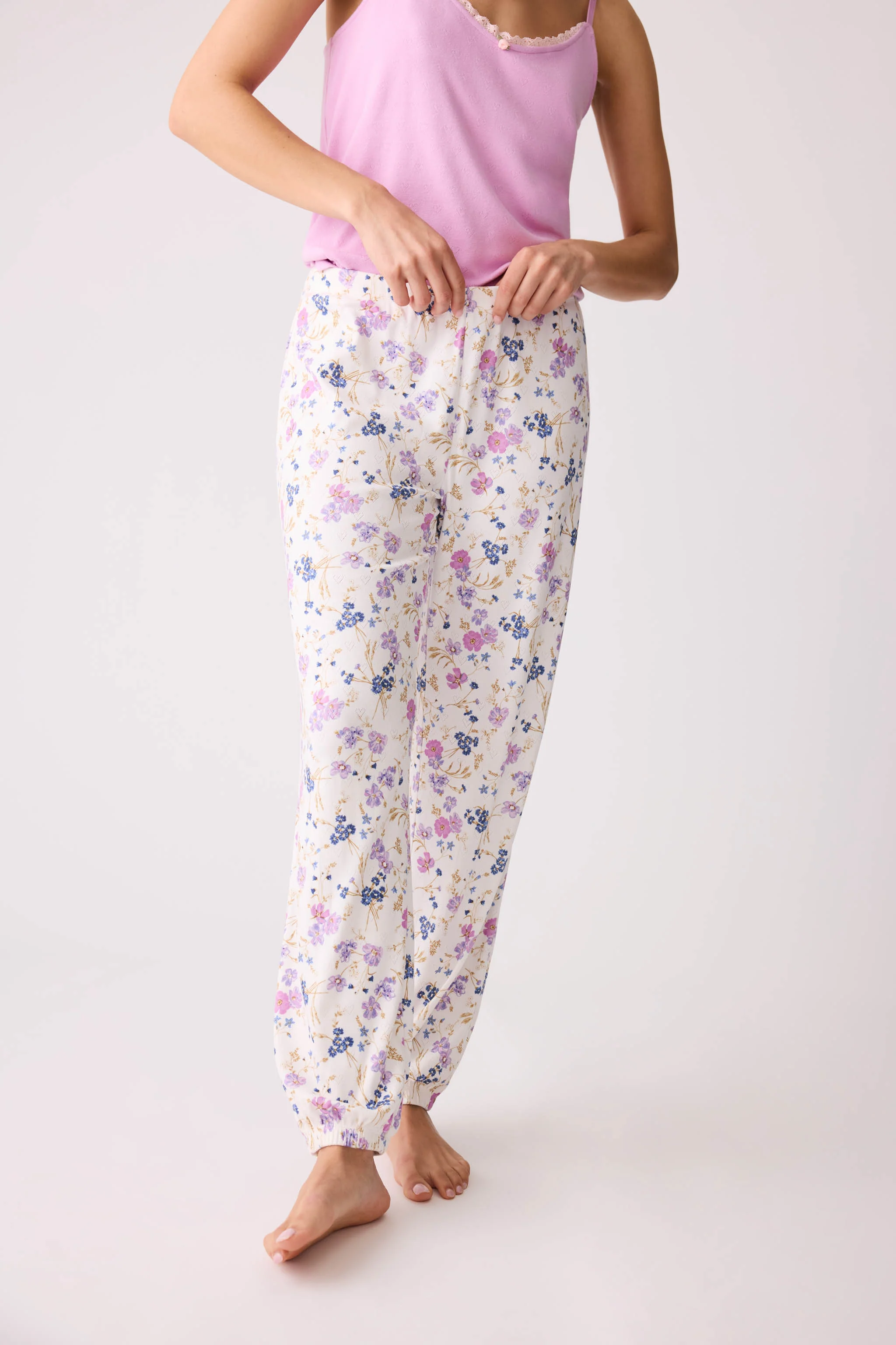 More Amour Floral Pointelle Banded Pants - Image 4