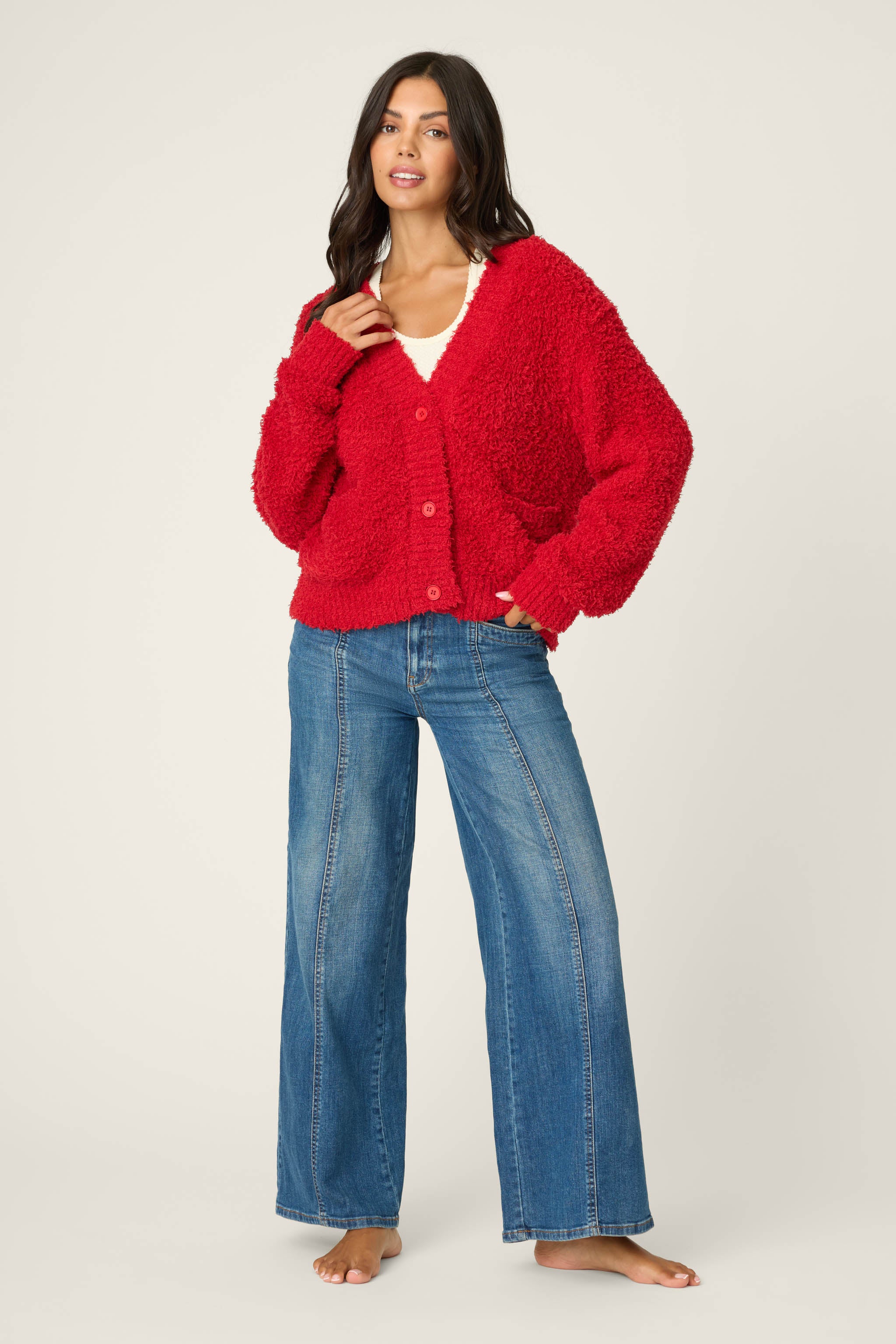 Bundle Up Boucle Red Cardigan - Image 3