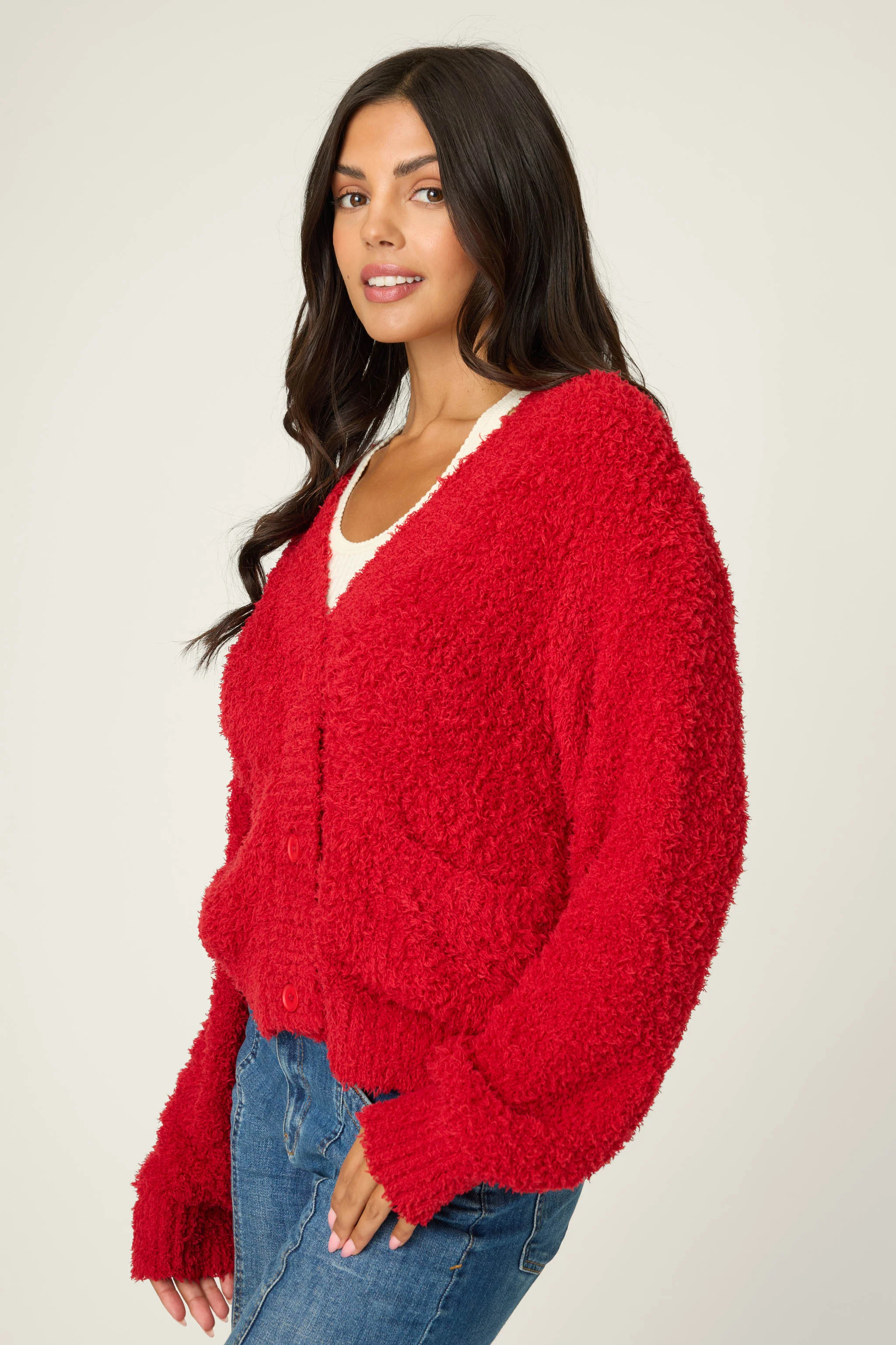 Bundle Up Boucle Red Cardigan - Image 4