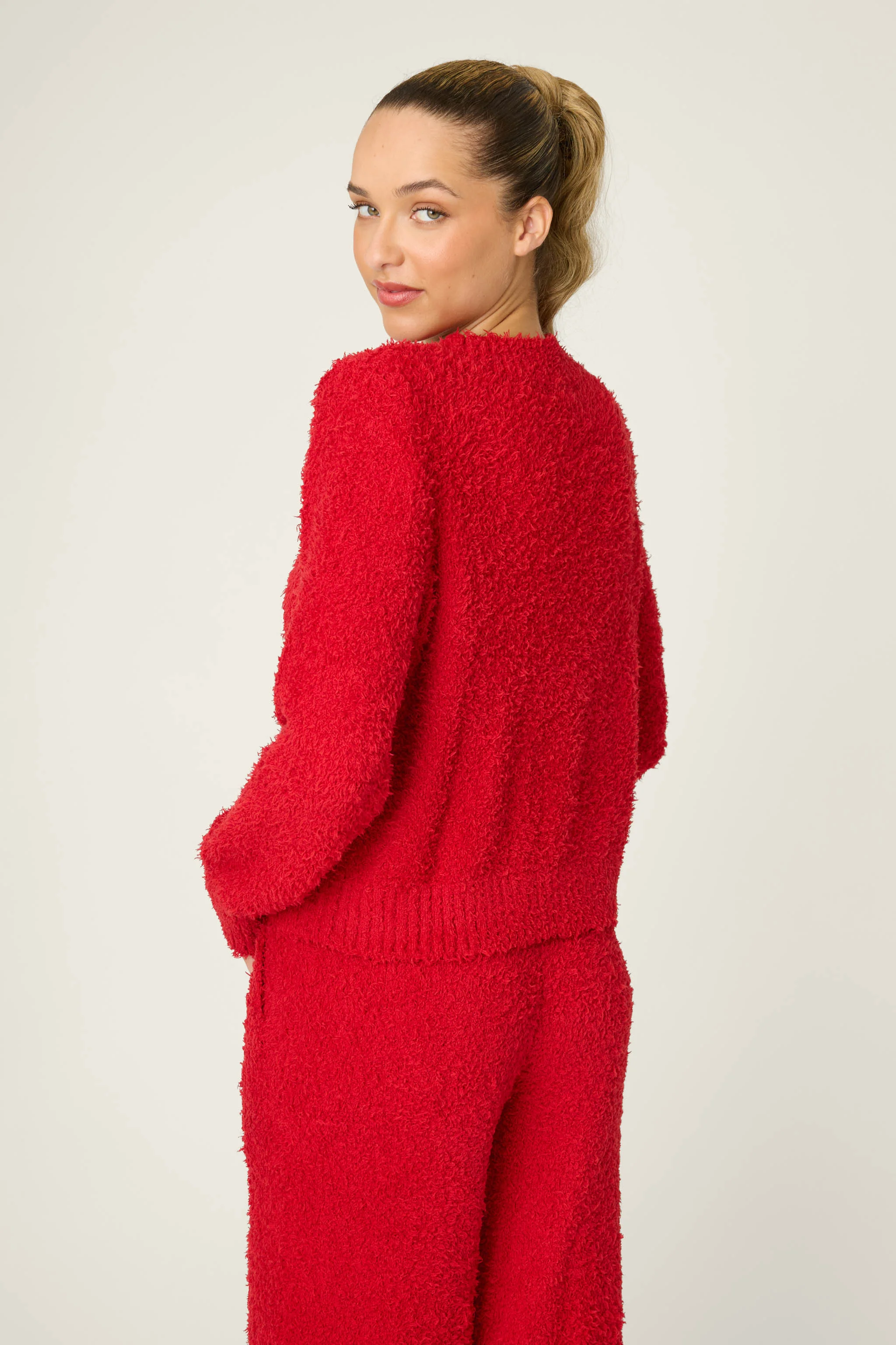 Bundle Up Boucle Red Long Sleeve Top - Image 2