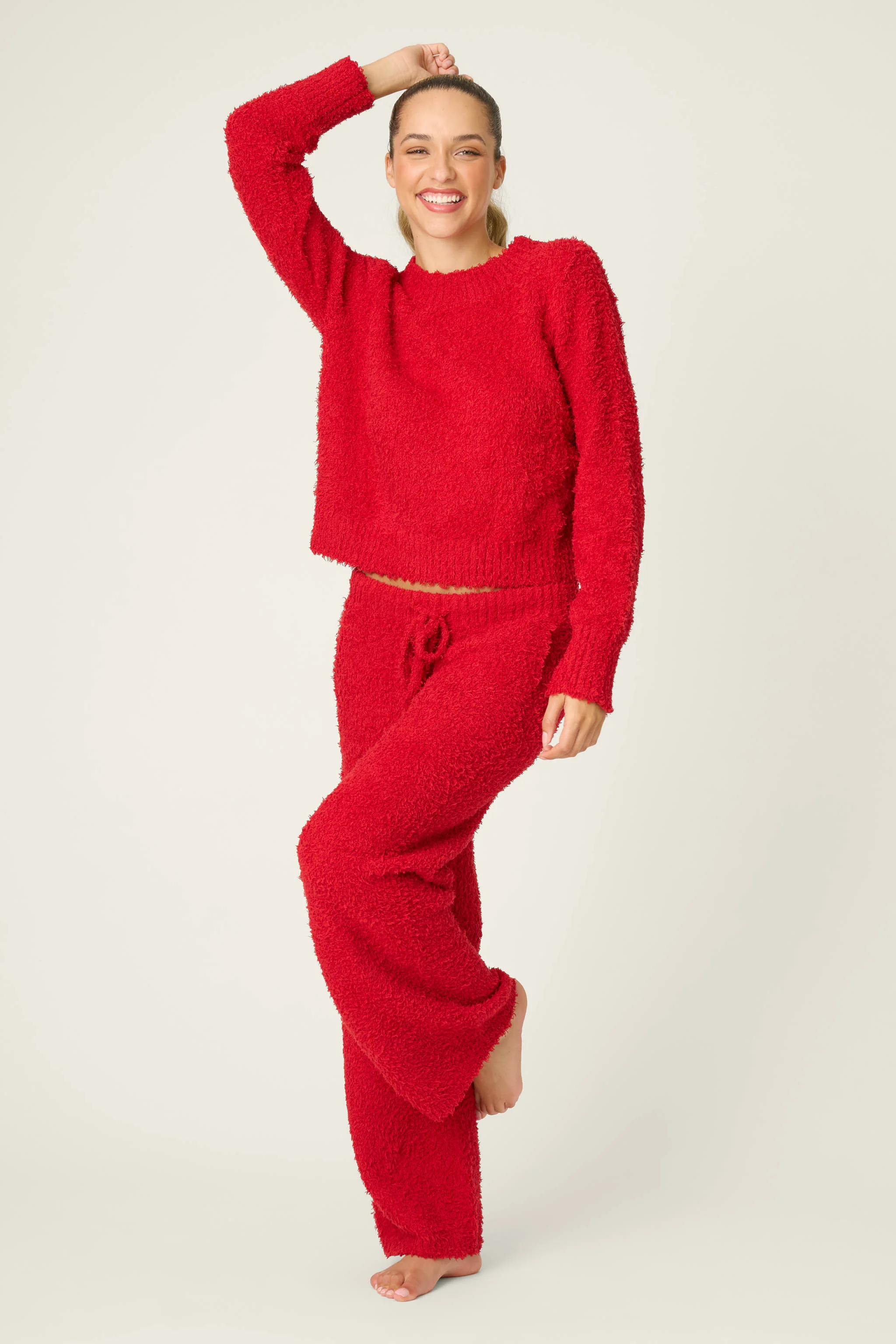 Bundle Up Boucle Red Long Sleeve Top - Image 3