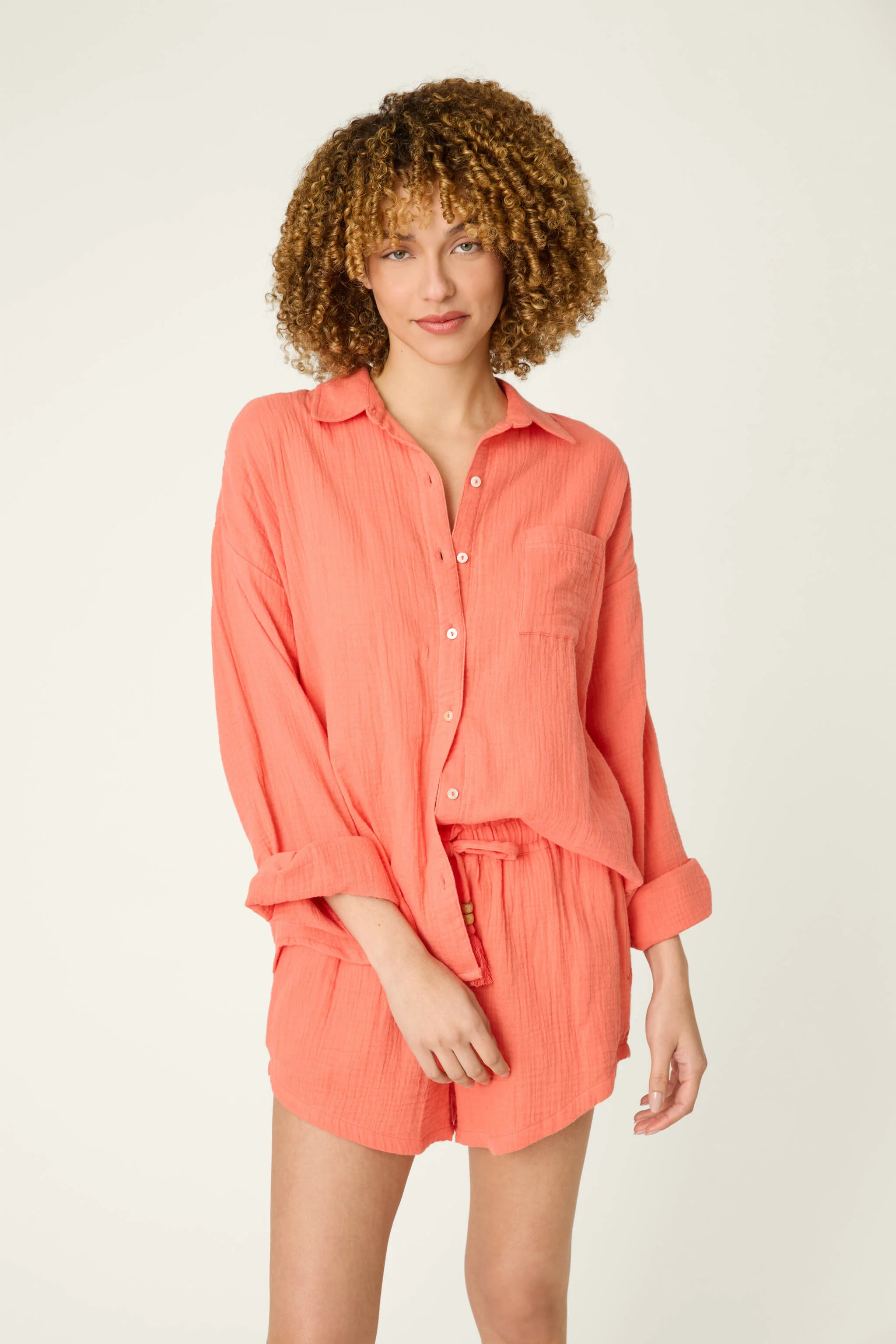 Sea You in Capri Hot Coral Long Sleeve Top