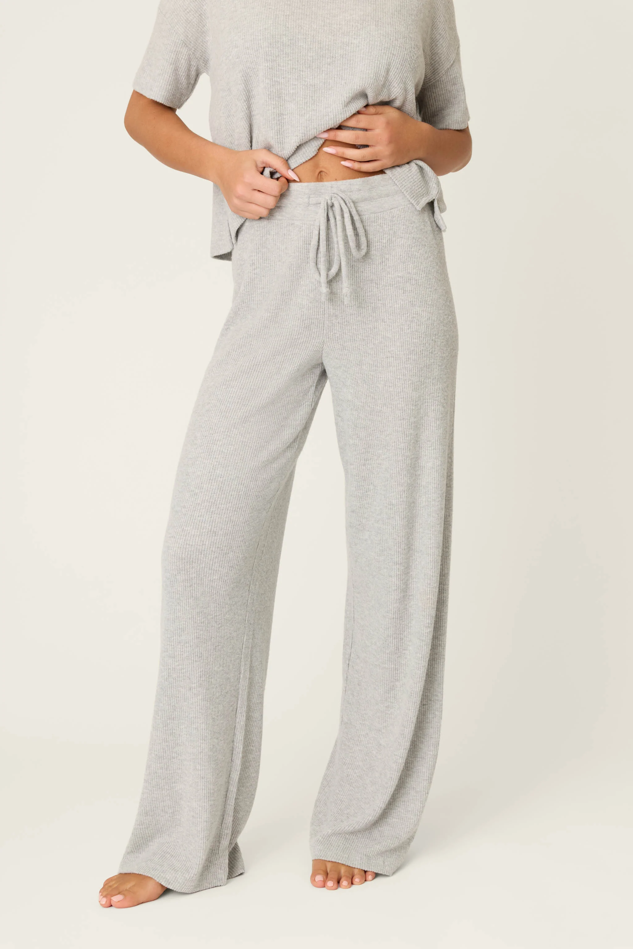 Textured Essentials Heather Grey Open Leg Pants