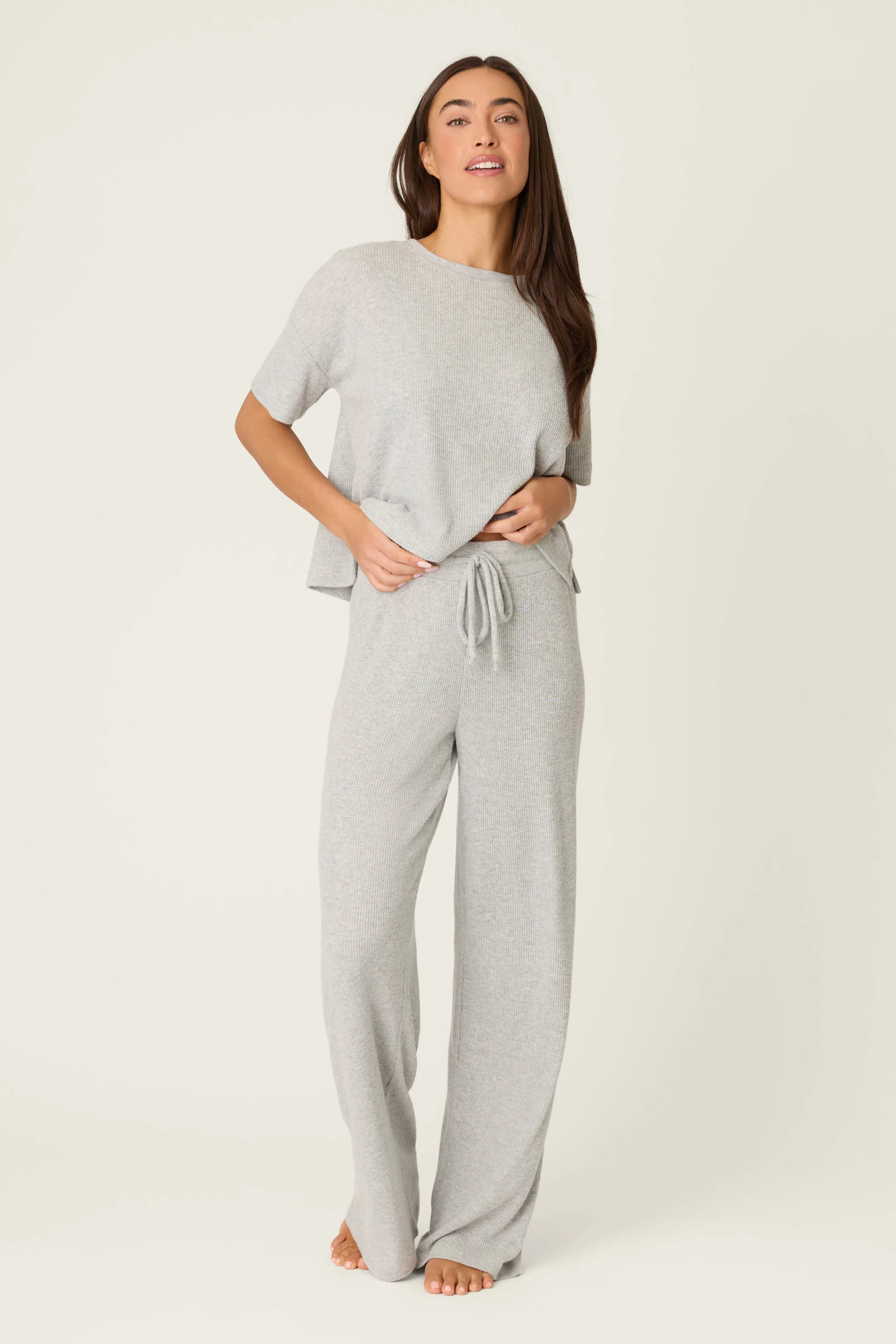 Textured Essentials Heather Grey Open Leg Pants - Image 3