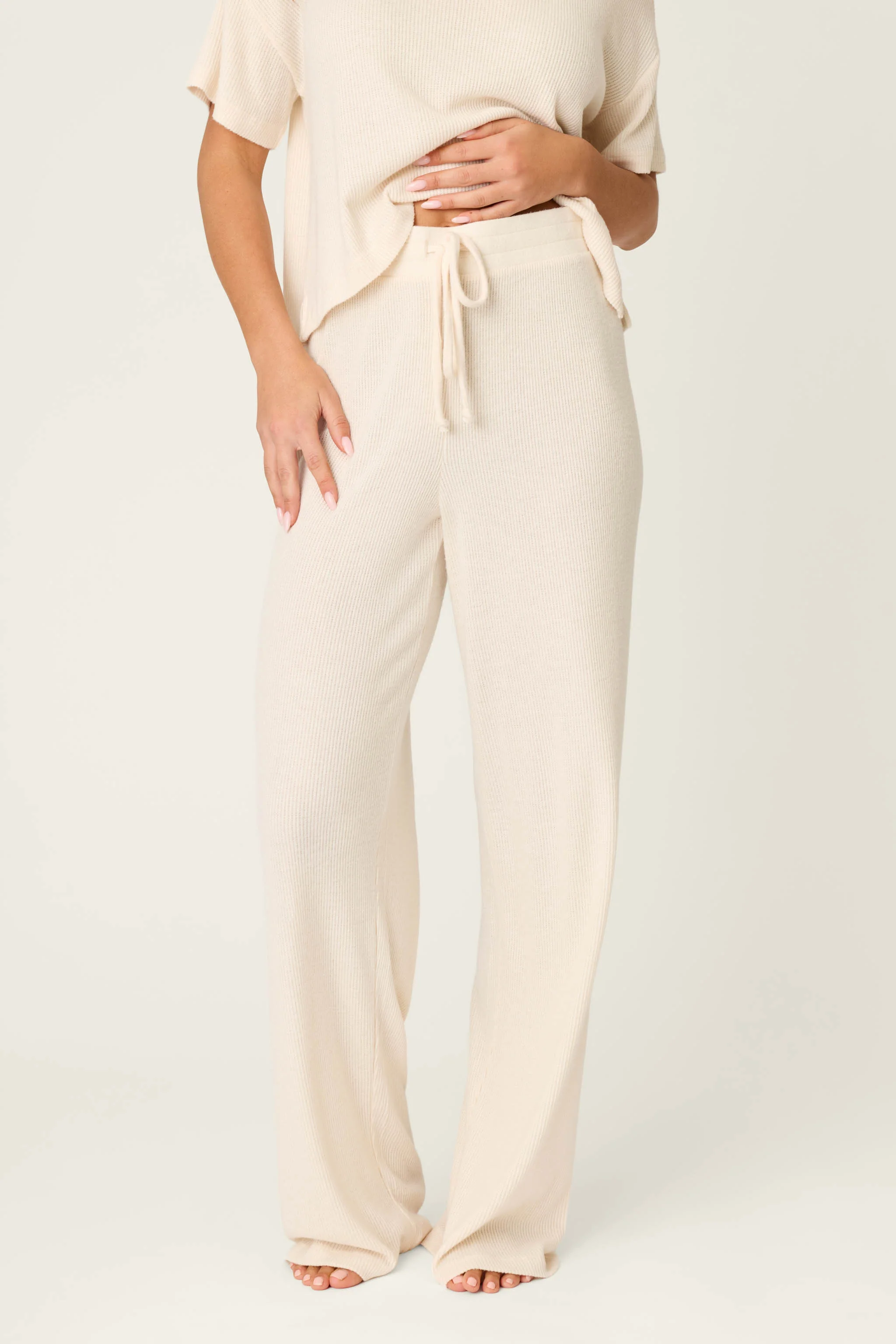 Textured Essentials Stone Open Leg Pants