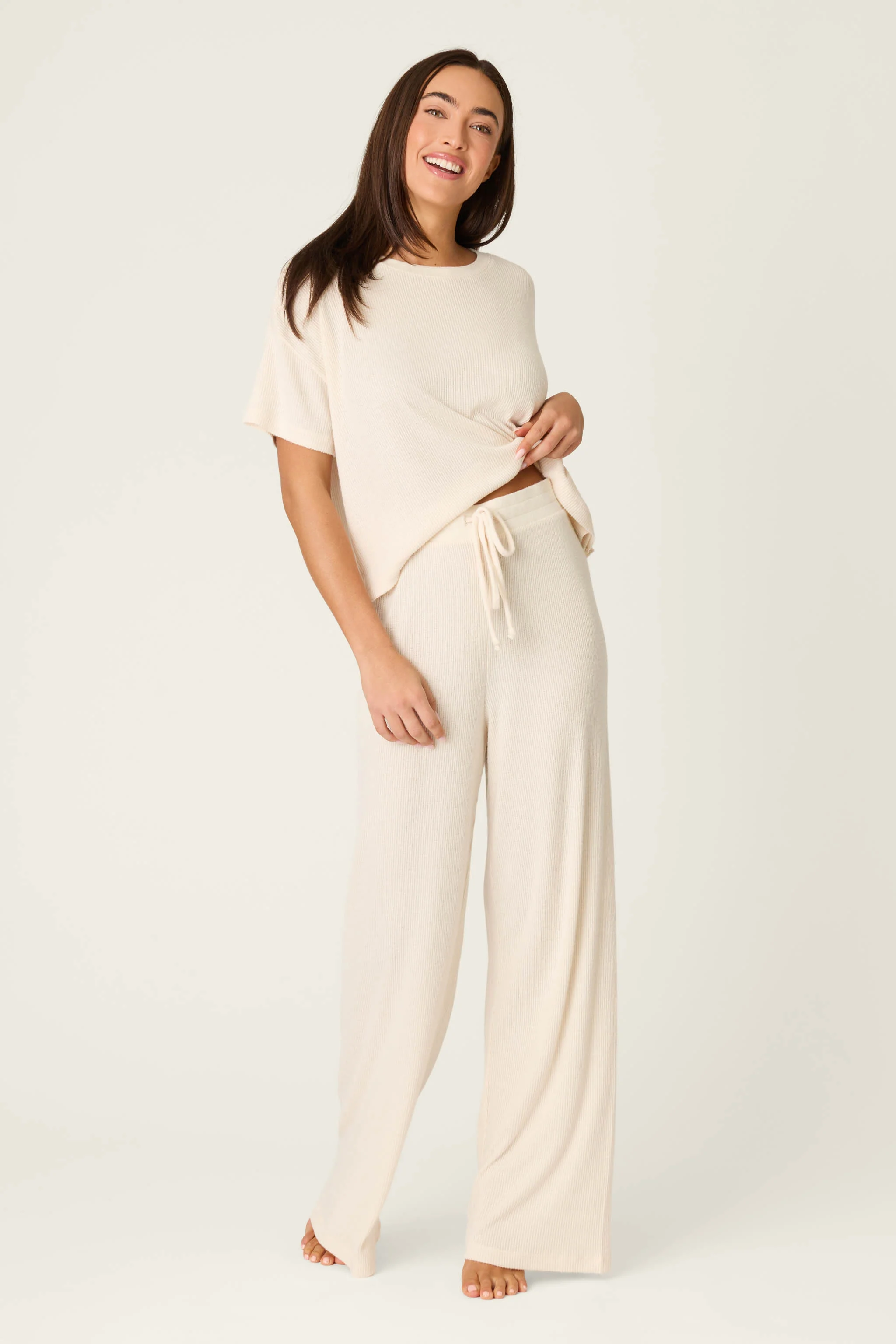 Textured Essentials Stone Open Leg Pants - Image 3