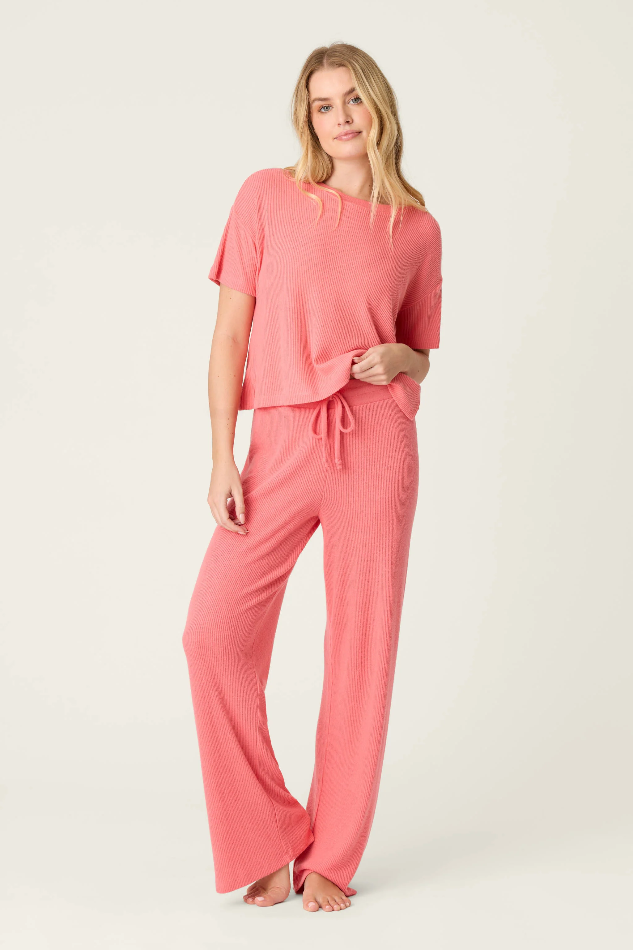 Textured Essentials Sunset Rose Open Leg Pants - Image 3