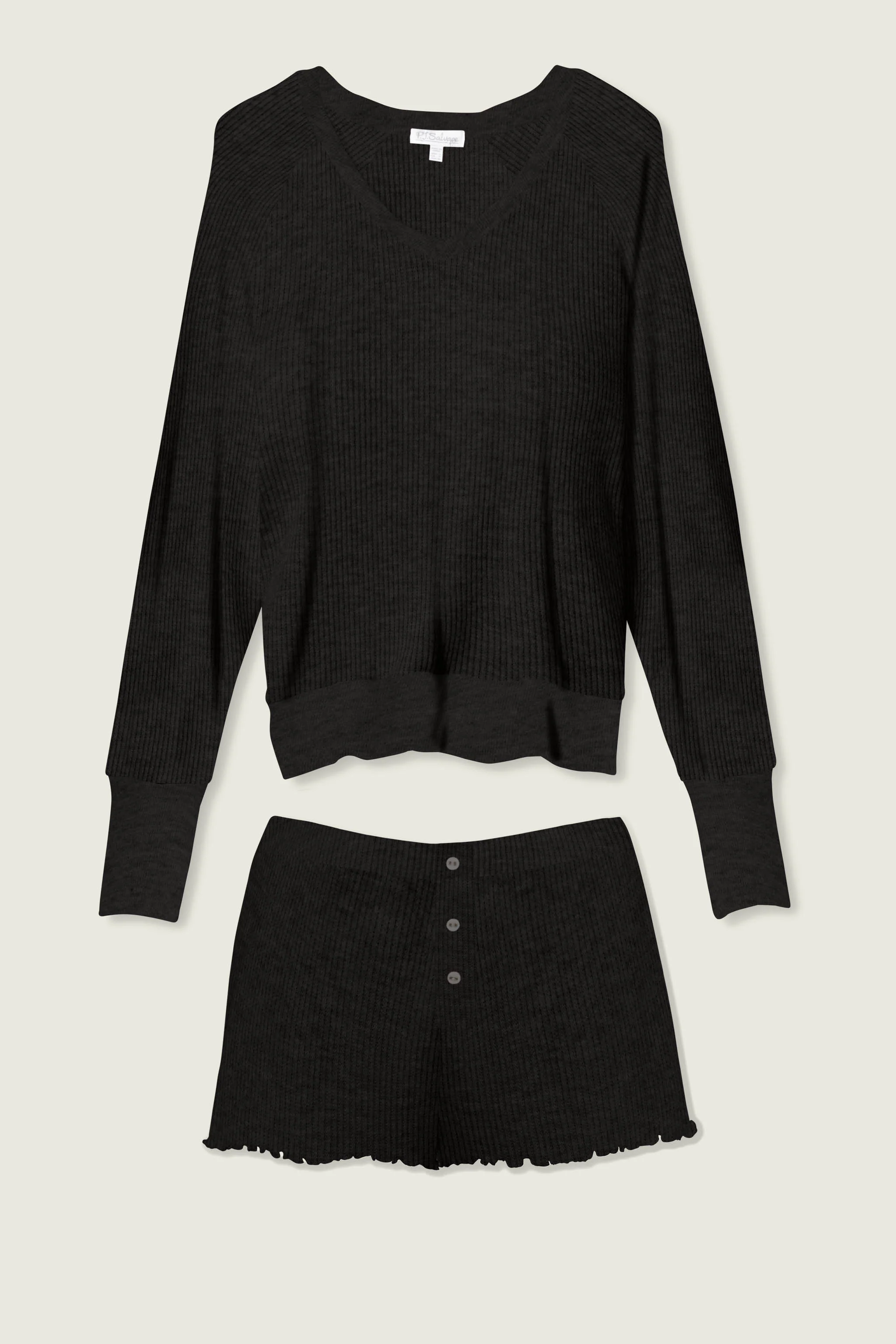 Textured Essentials Black Short Lounge Set - Image 6