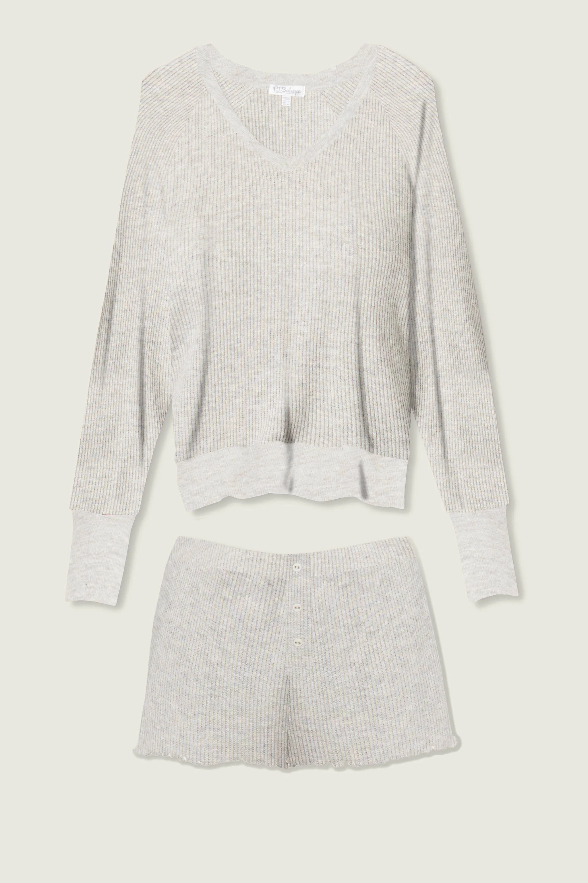 Textured Essentials Heather Grey Short Lounge Set - Image 6