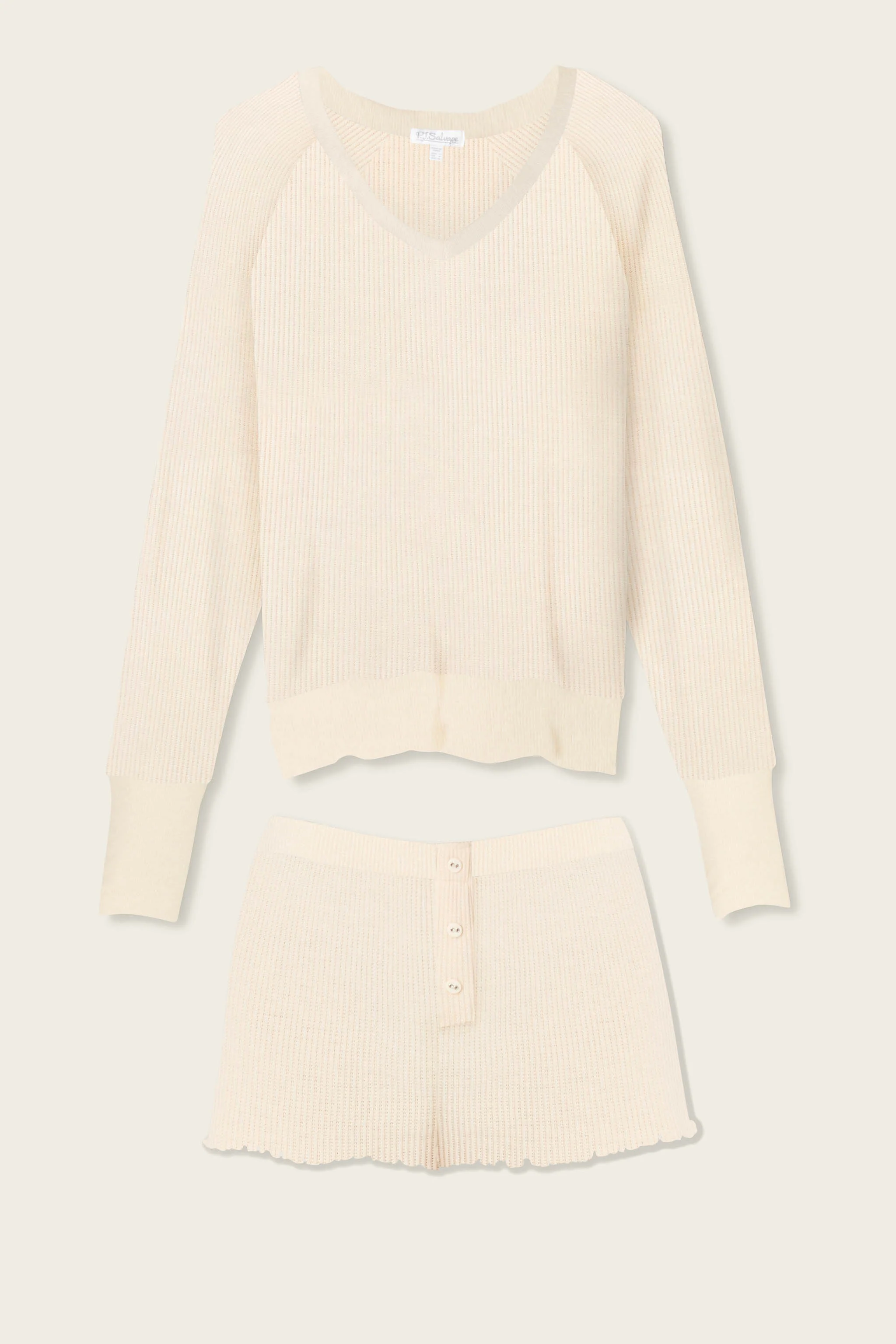 Textured Essentials Stone Short Long Sleeve Lounge Set - Image 5
