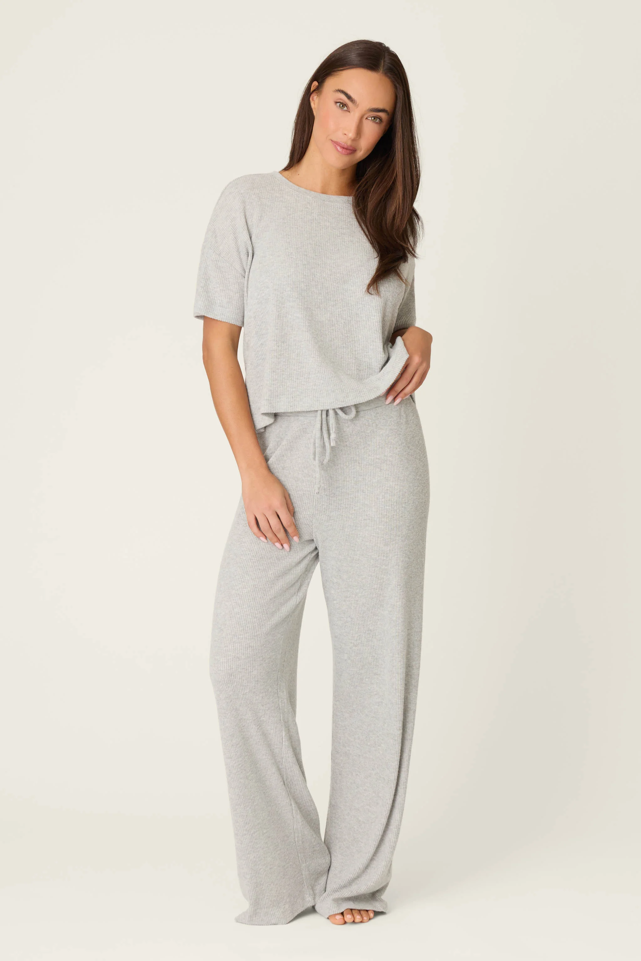 Textured Essentials Heather Grey Long Lounge Set