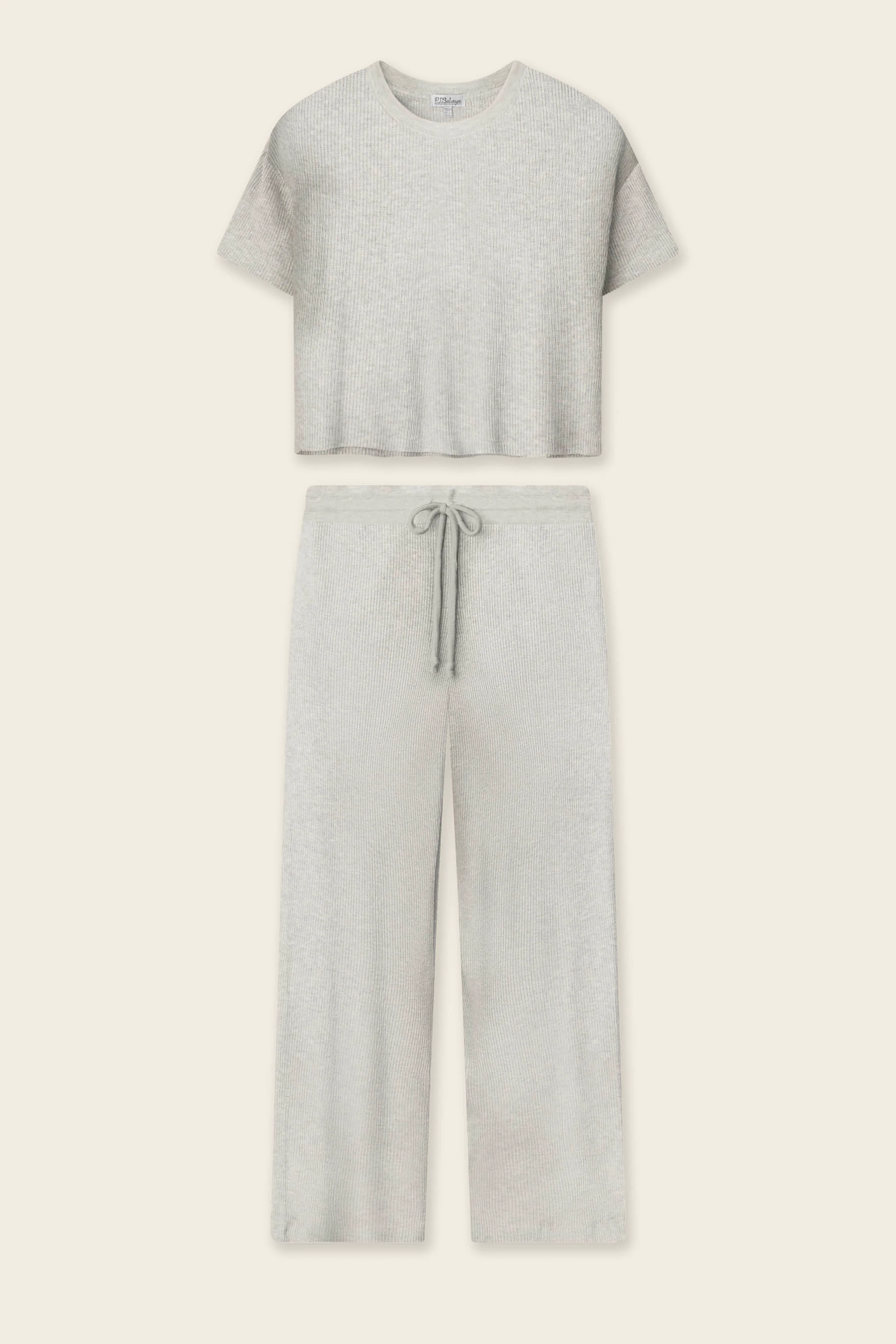 Textured Essentials Heather Grey Long Lounge Set - Image 2
