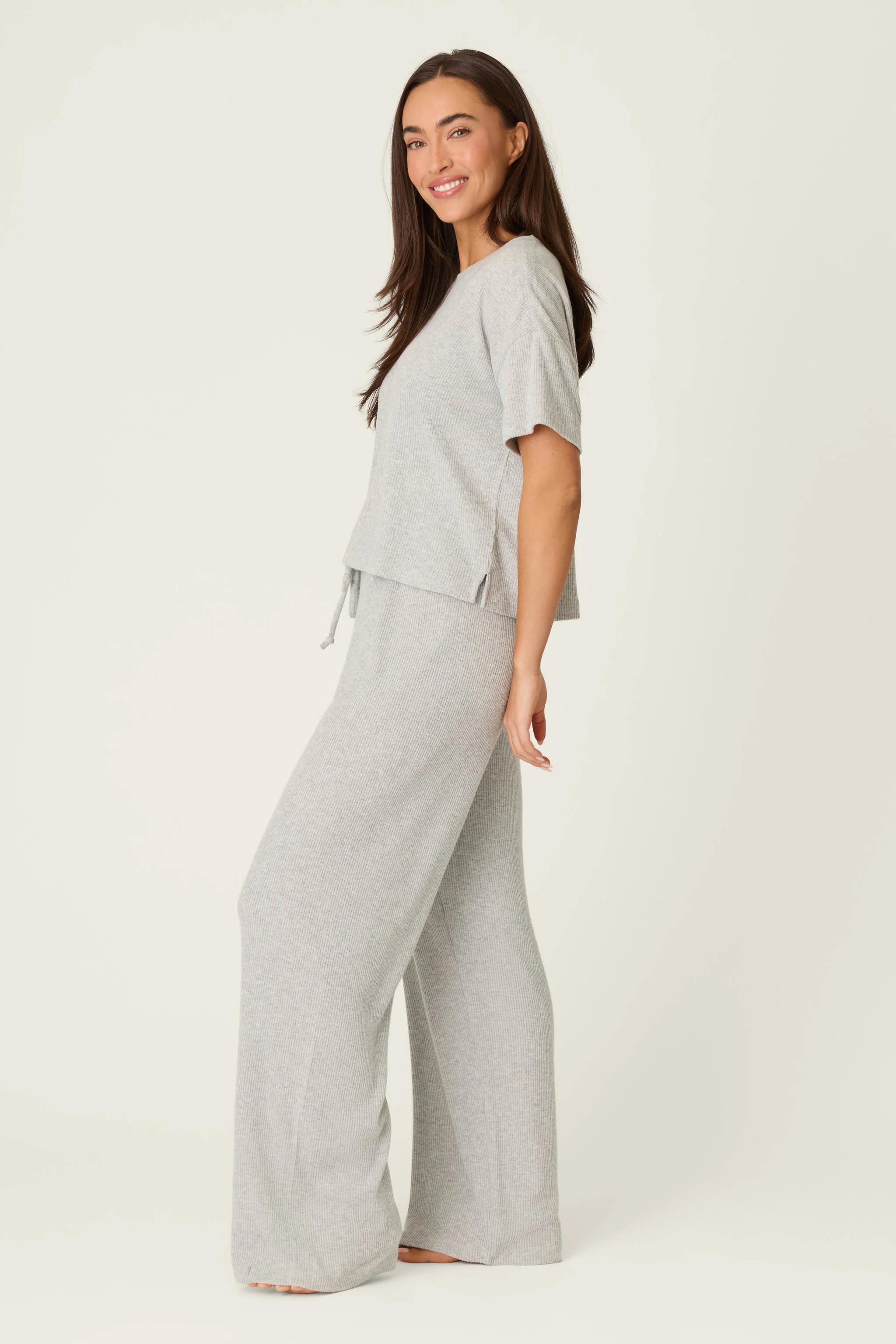 Textured Essentials Heather Grey Long Lounge Set - Image 5