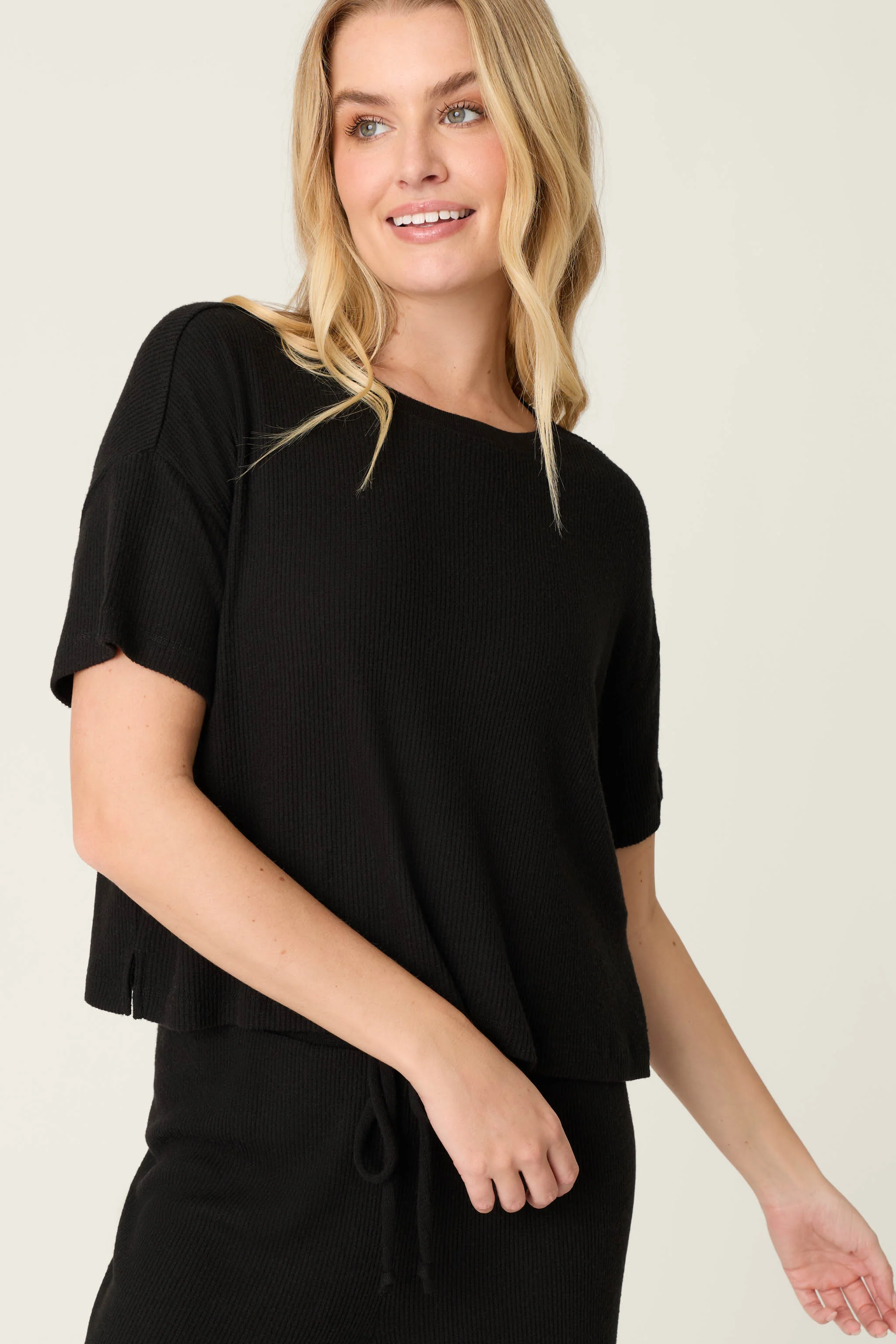 Textured Essentials Black Short Sleeve Top