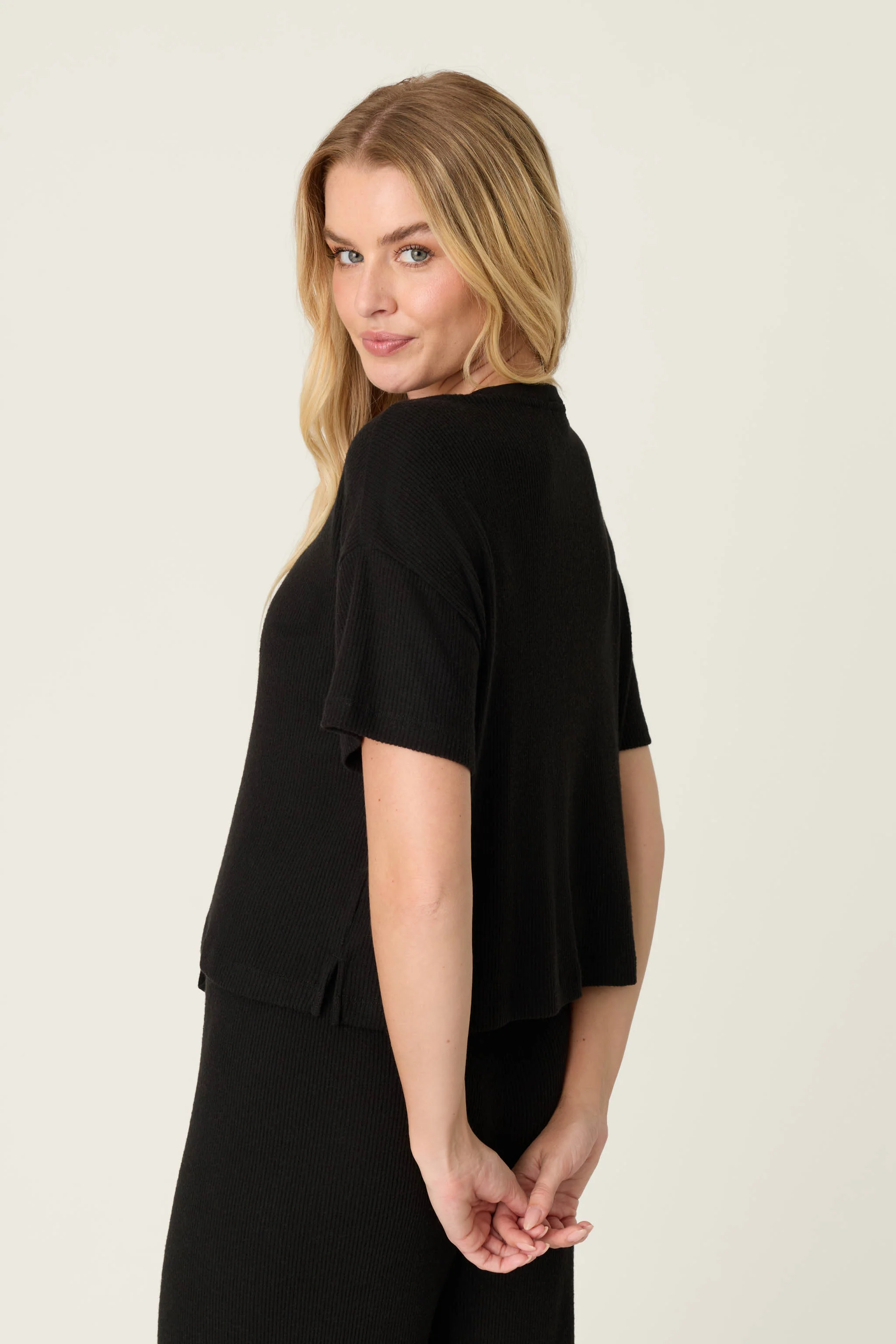 Textured Essentials Black Short Sleeve Top - Image 2