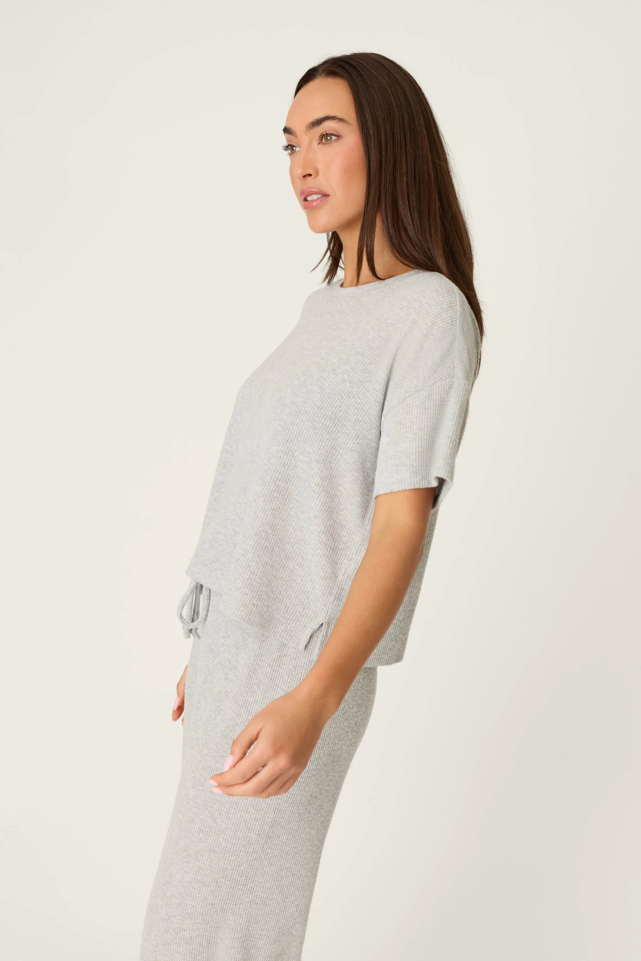 Textured Essentials Heather Grey Short Sleeve Top - Image 4