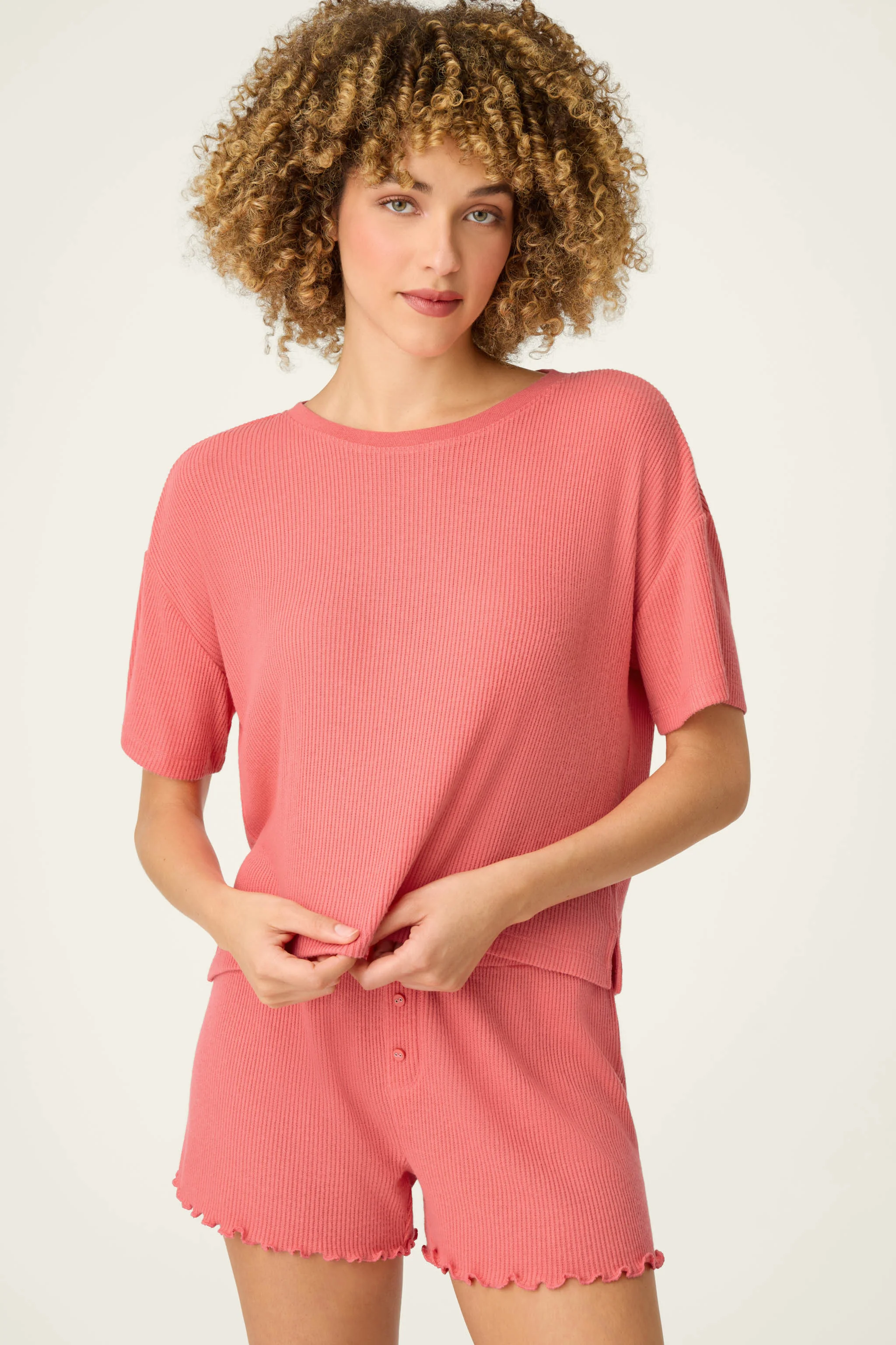 Textured Essentials Sunset Rose Short Sleeve Top - Image 4