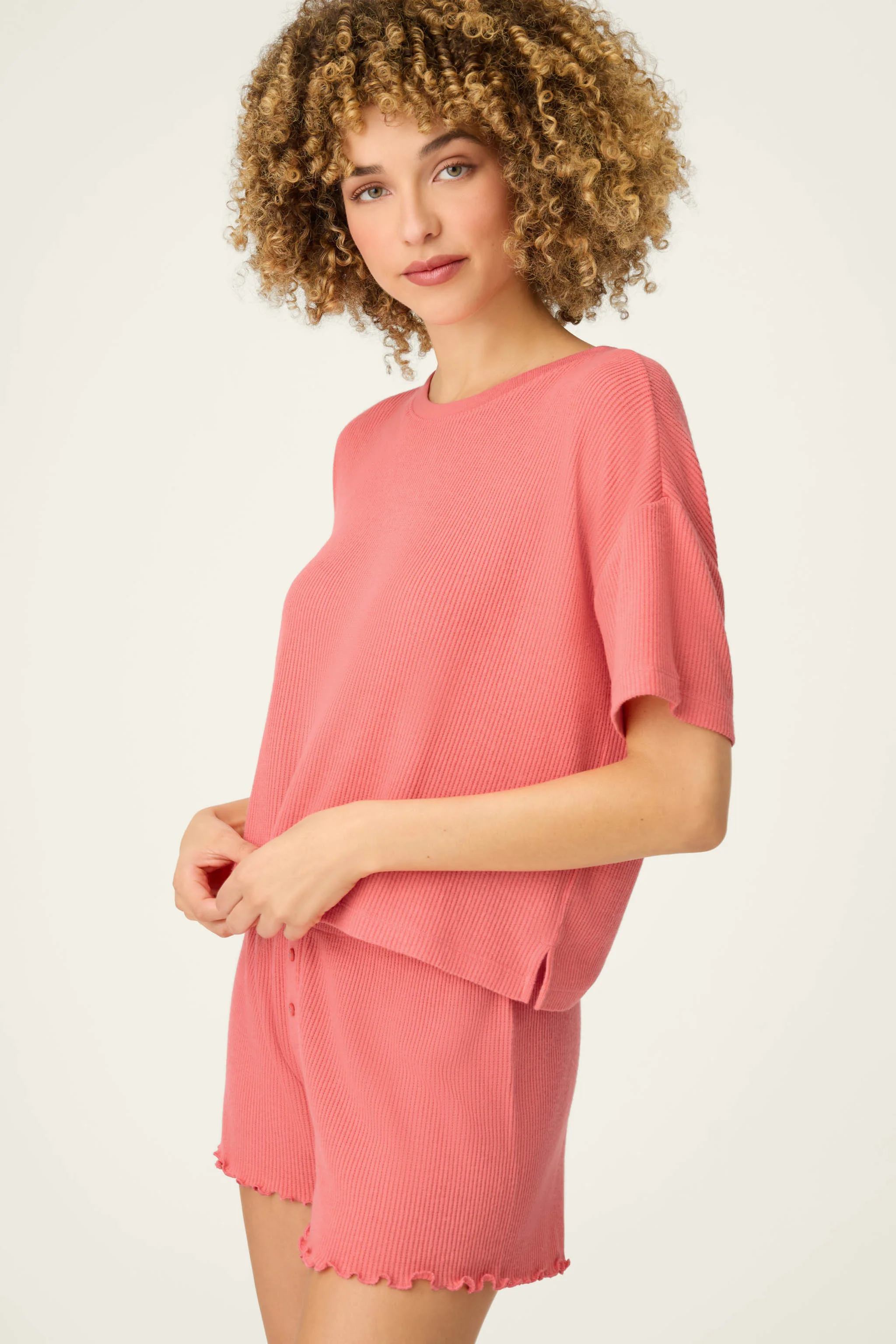 Textured Essentials Sunset Rose Short Sleeve Top - Image 5
