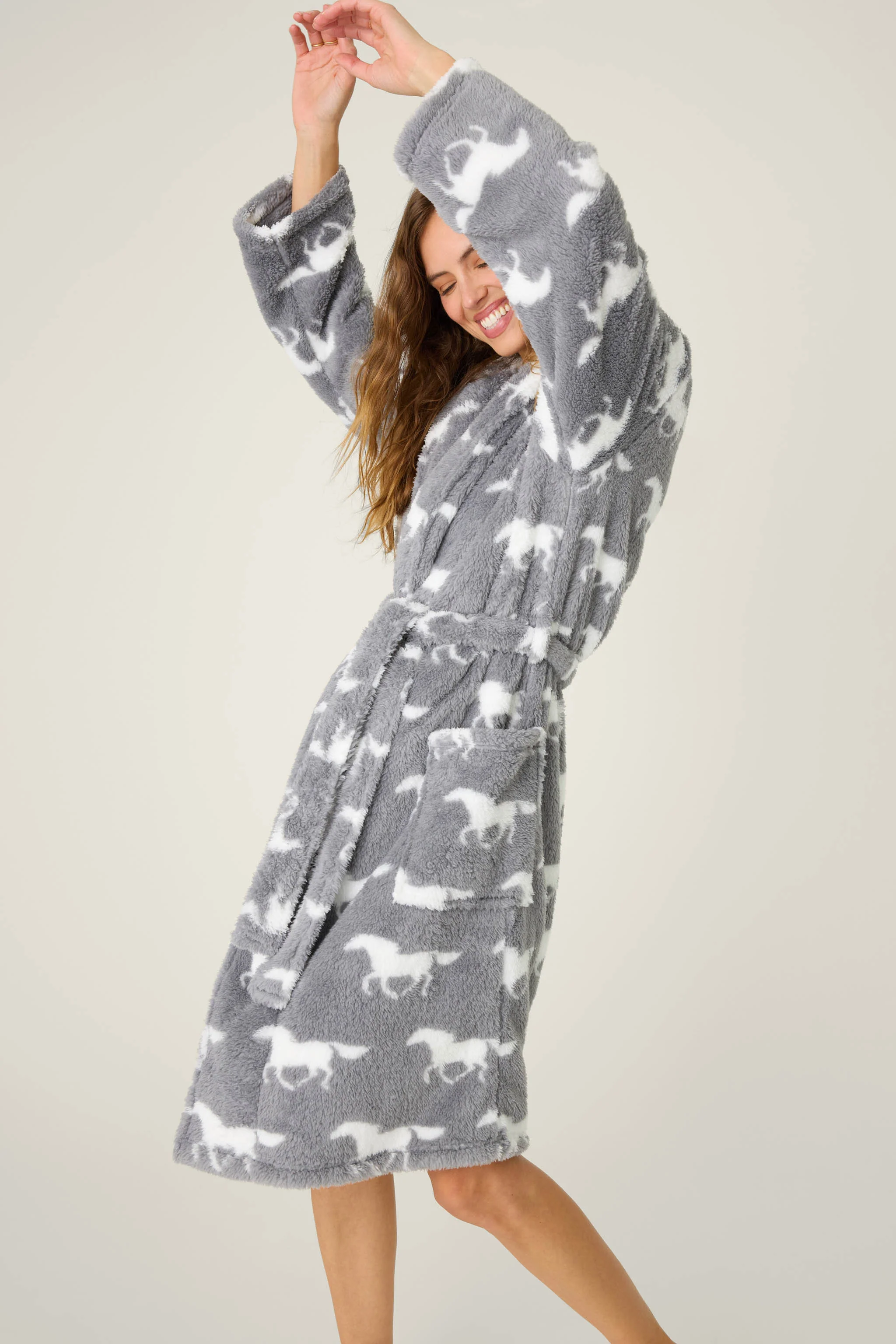 Let's Get Cozy Plush Horse Print Robe - Image 2