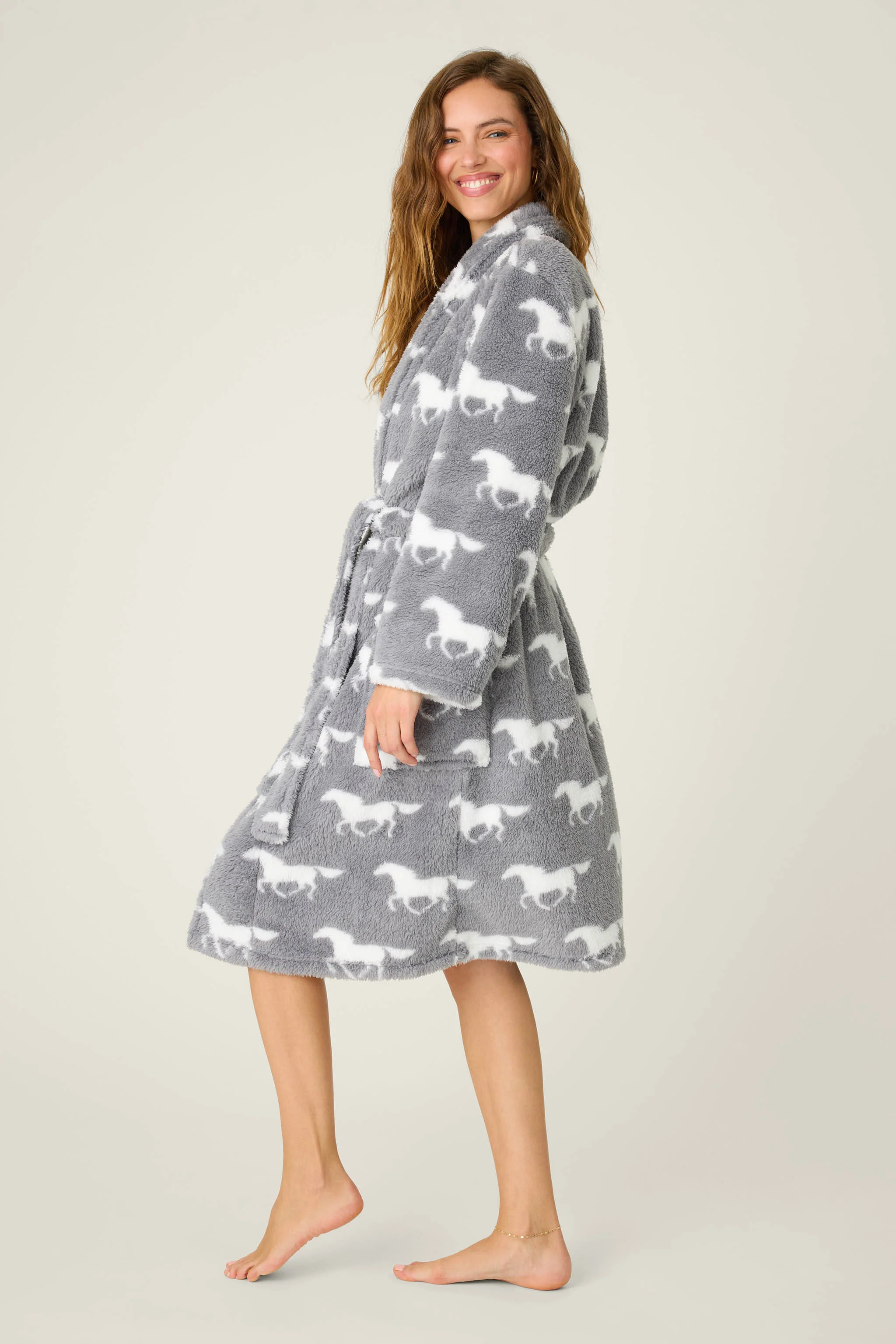 Let's Get Cozy Plush Horse Print Robe - Image 3