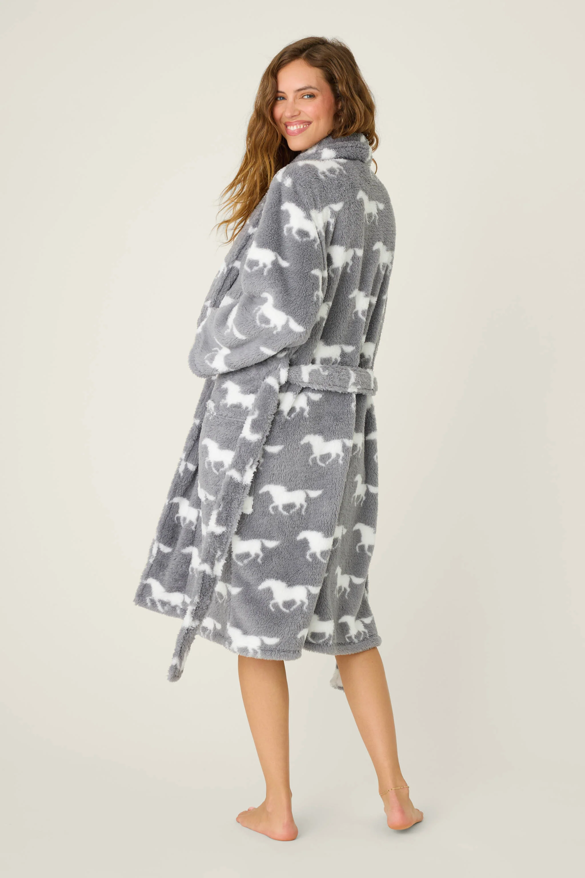 Let's Get Cozy Plush Horse Print Robe - Image 4