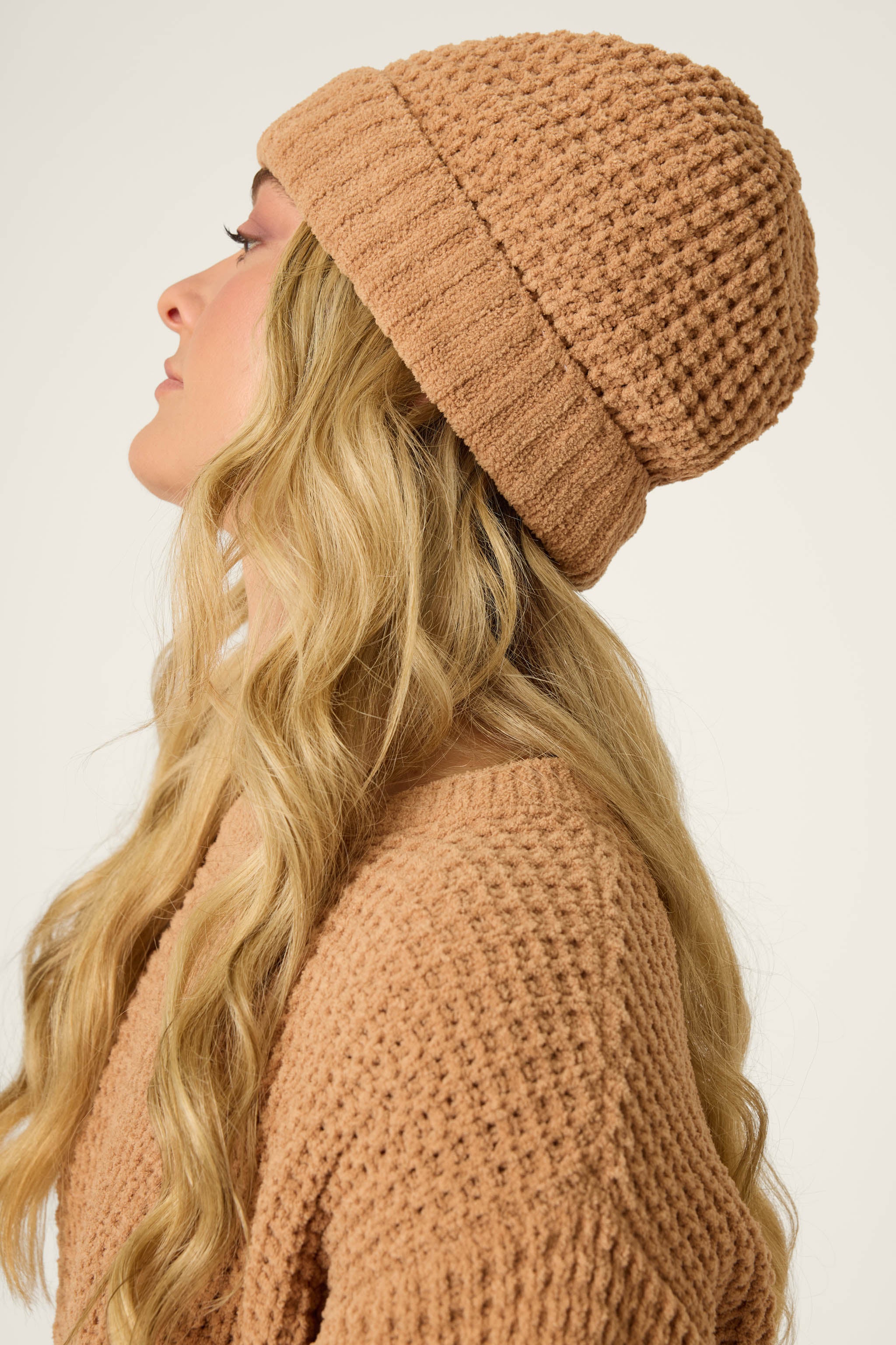 Chenille Waffle Caramel Beanie - Image 2