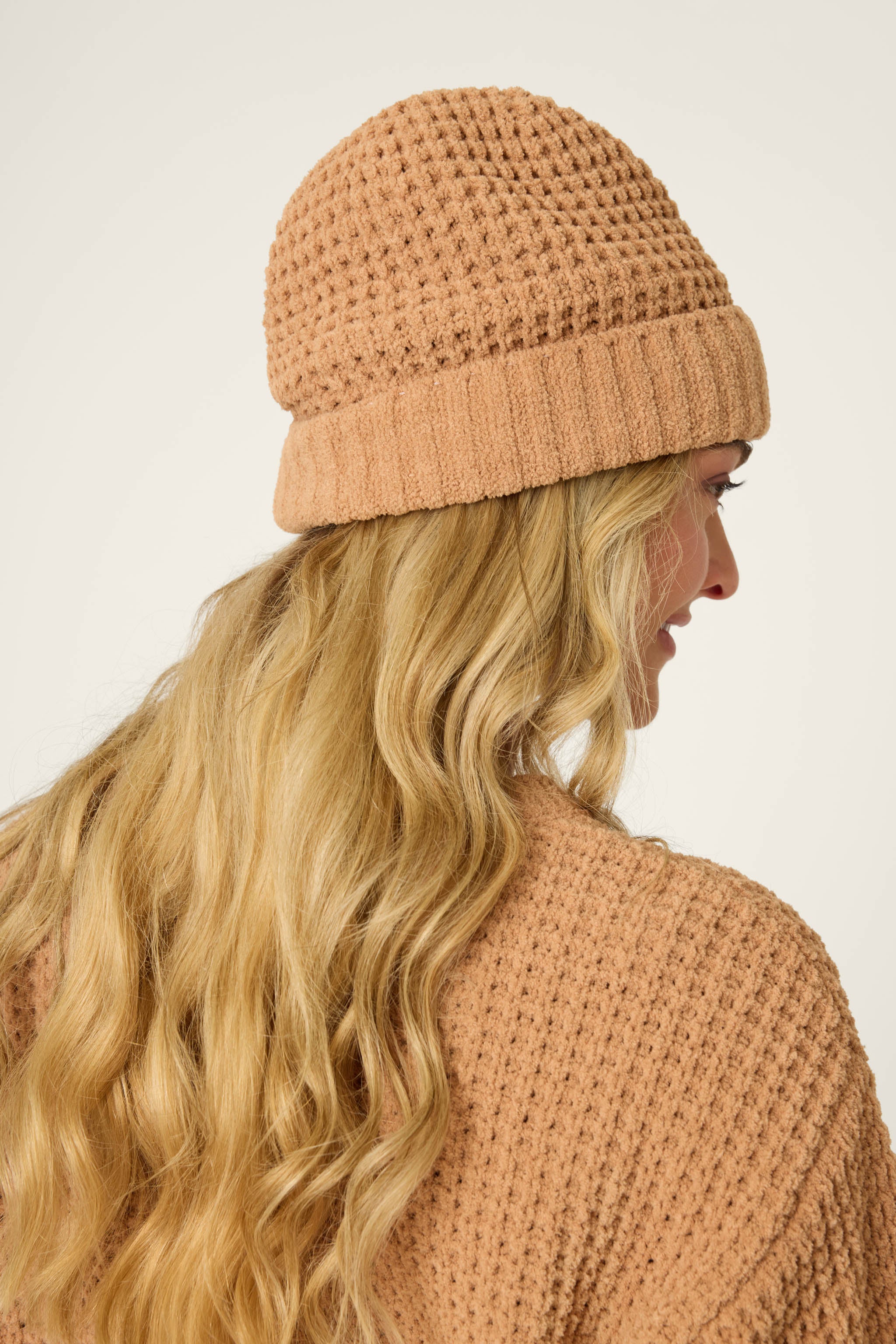 Chenille Waffle Caramel Beanie - Image 5