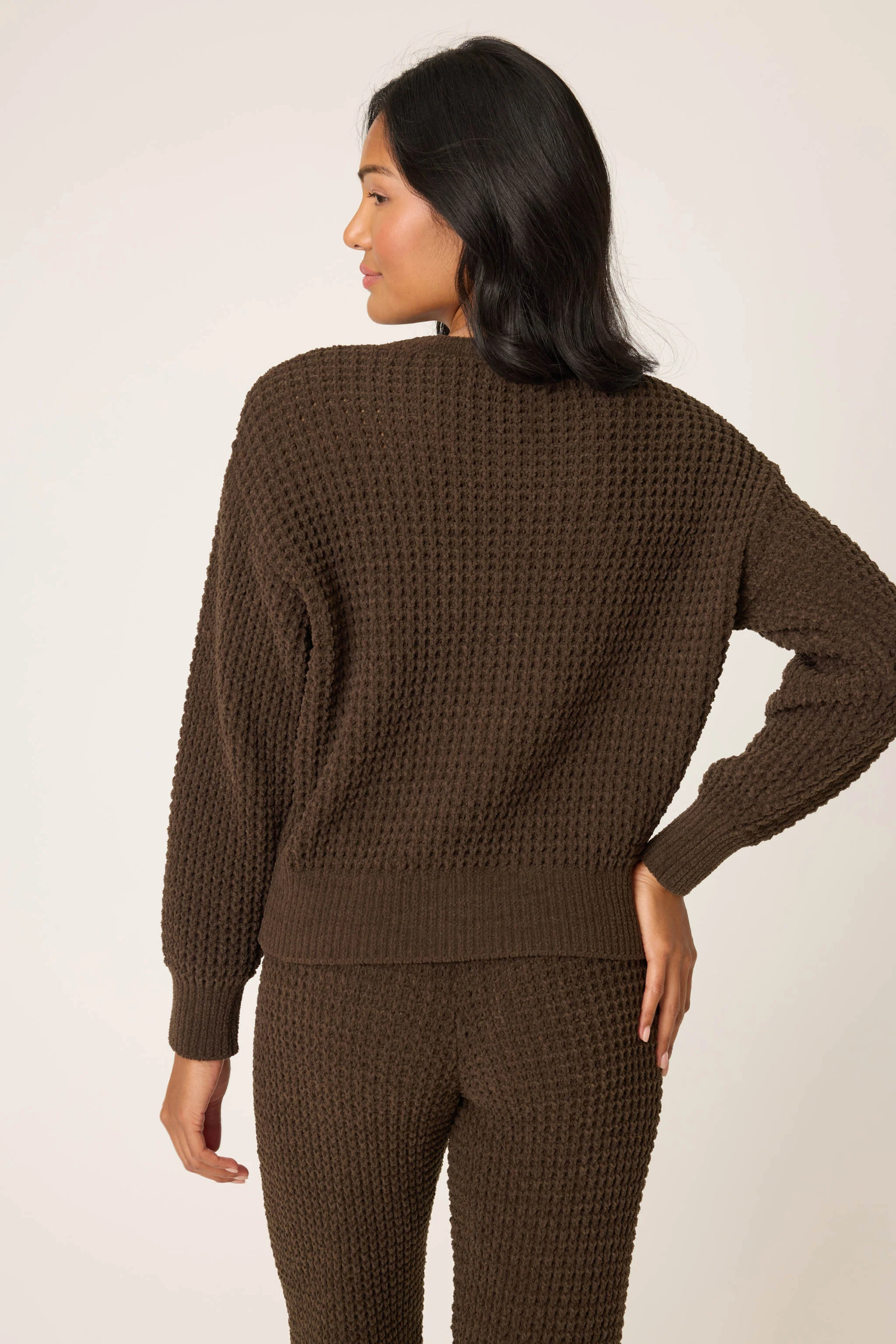 Chenille Waffle Long Sleeve Chocolate Top - Image 2