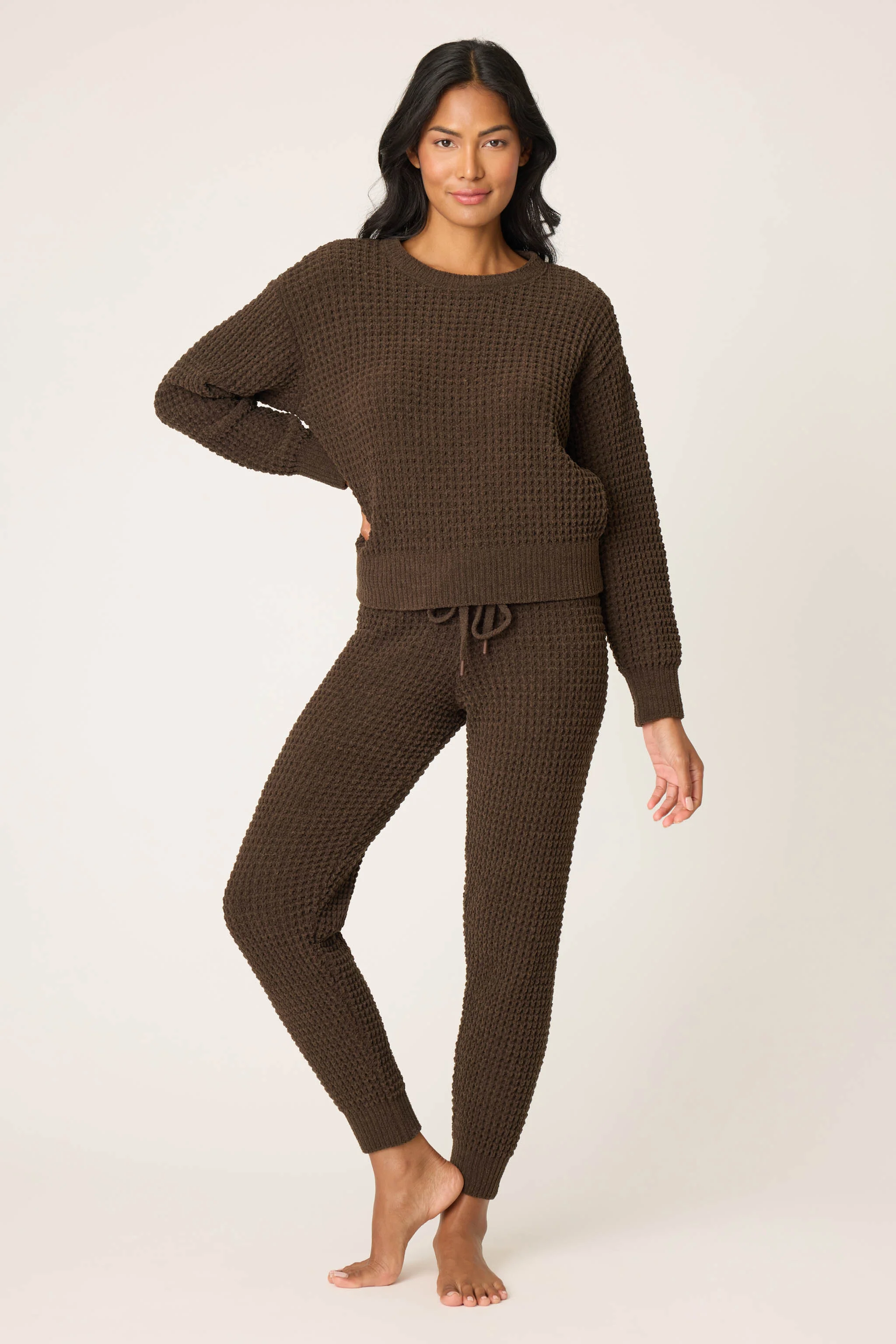 Chenille Waffle Long Sleeve Chocolate Top - Image 3