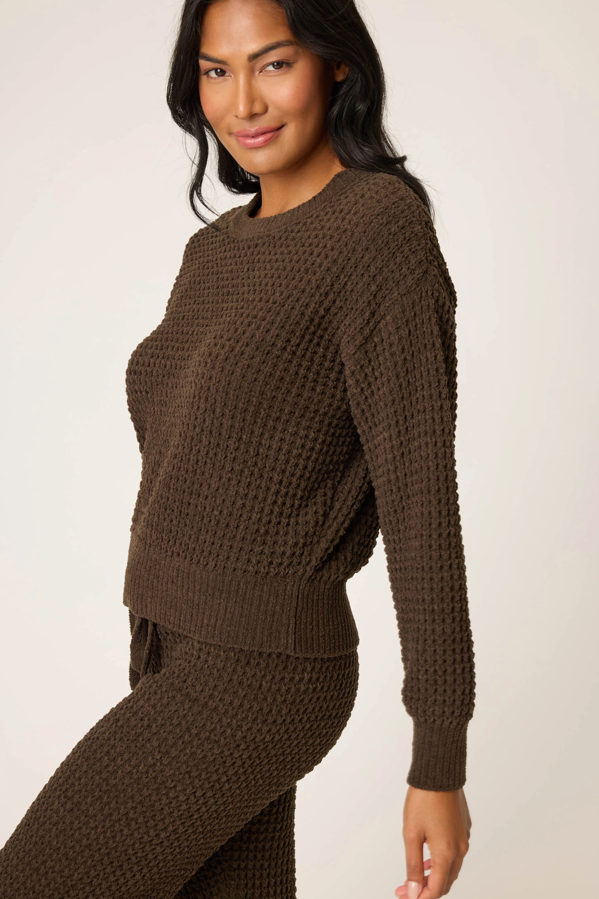 Chenille Waffle Long Sleeve Chocolate Top - Image 4