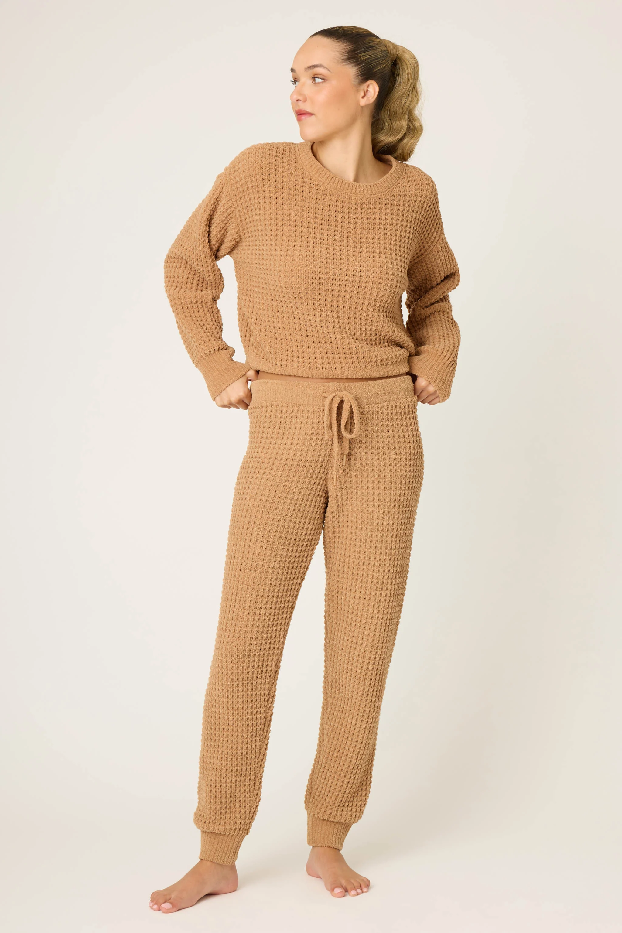 Chenille Waffle Caramel Banded Pants - Image 3