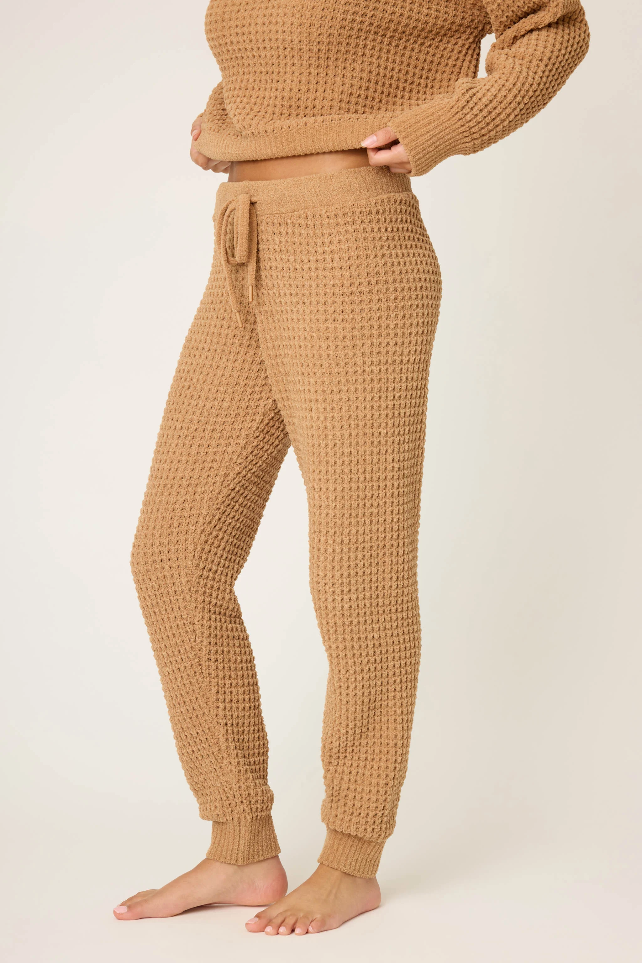 Chenille Waffle Caramel Banded Pants - Image 4