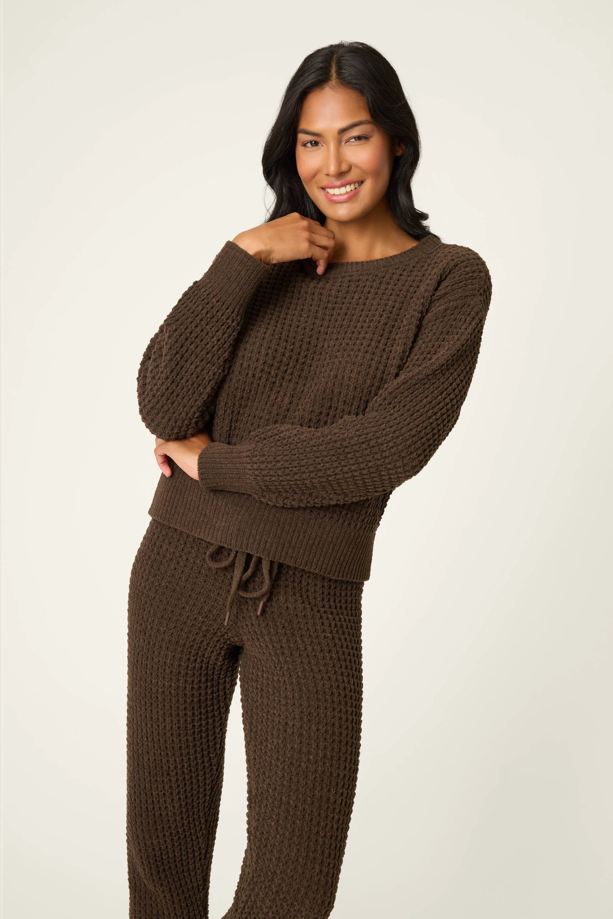 Chenille Waffle Chocolate Lounge Set - Image 3