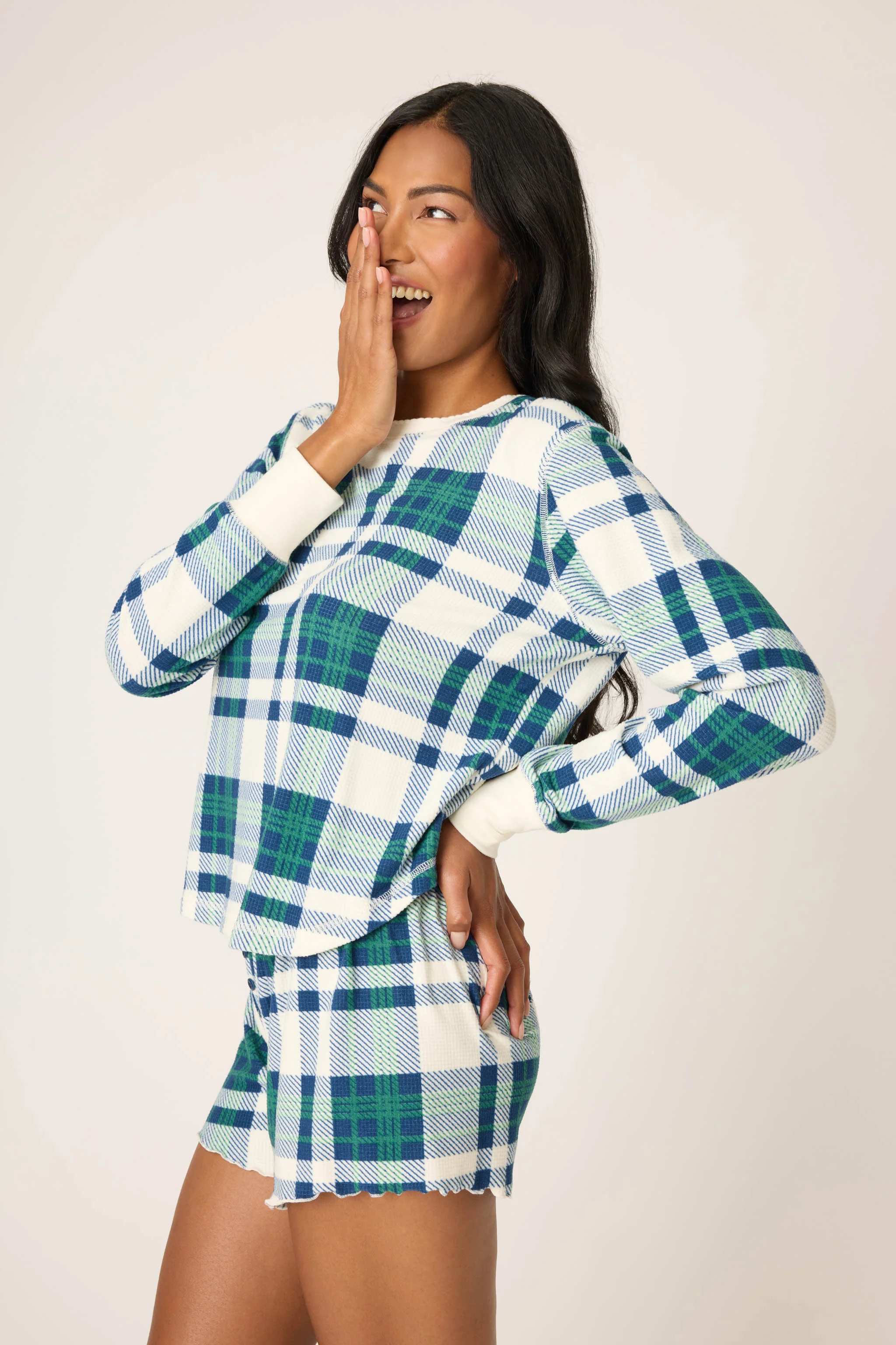 Cozy Life Plaid Velour Thermal Long Sleeve Top - Image 4