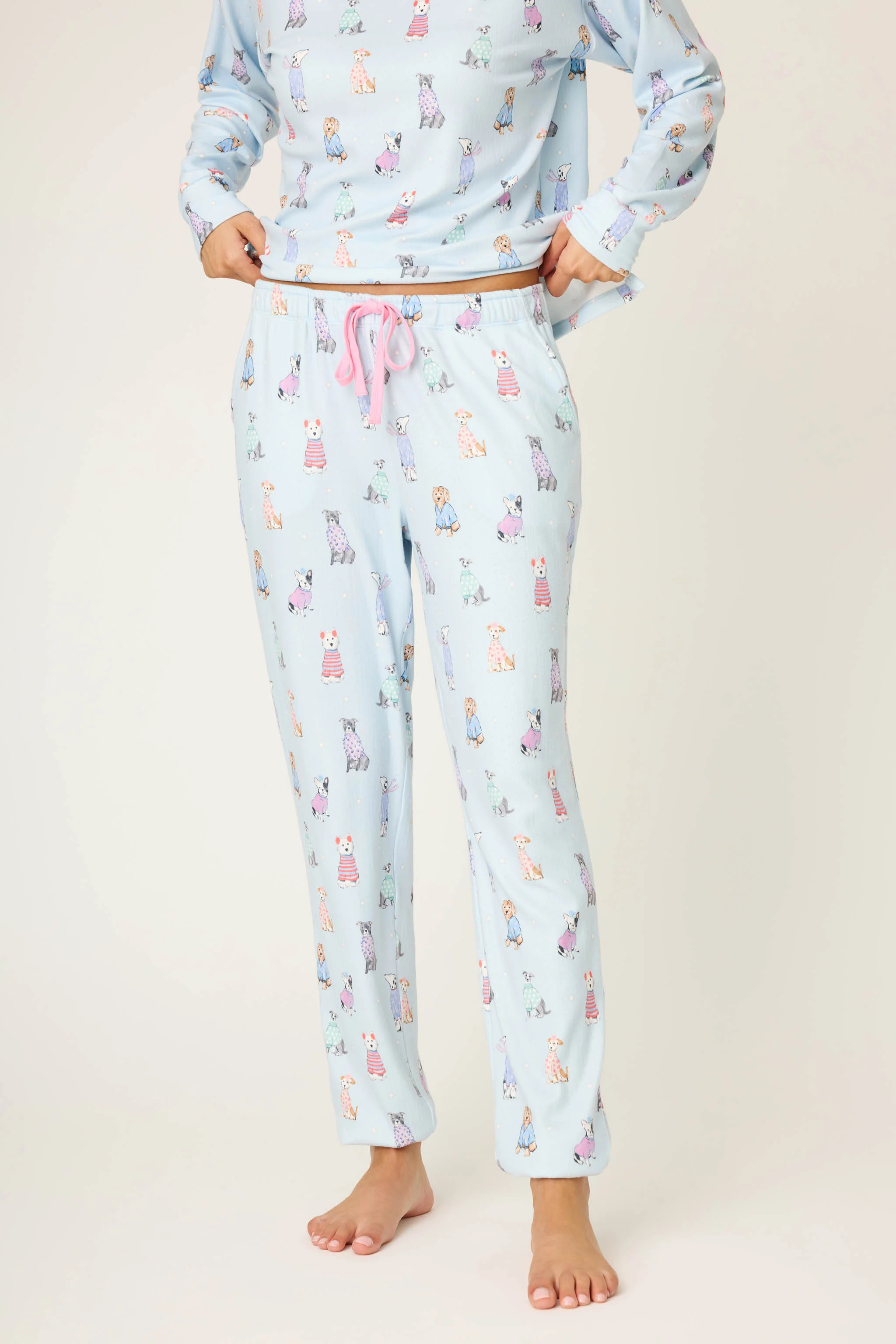 Doggone Cold Dog Print Pointelle Banded Pants