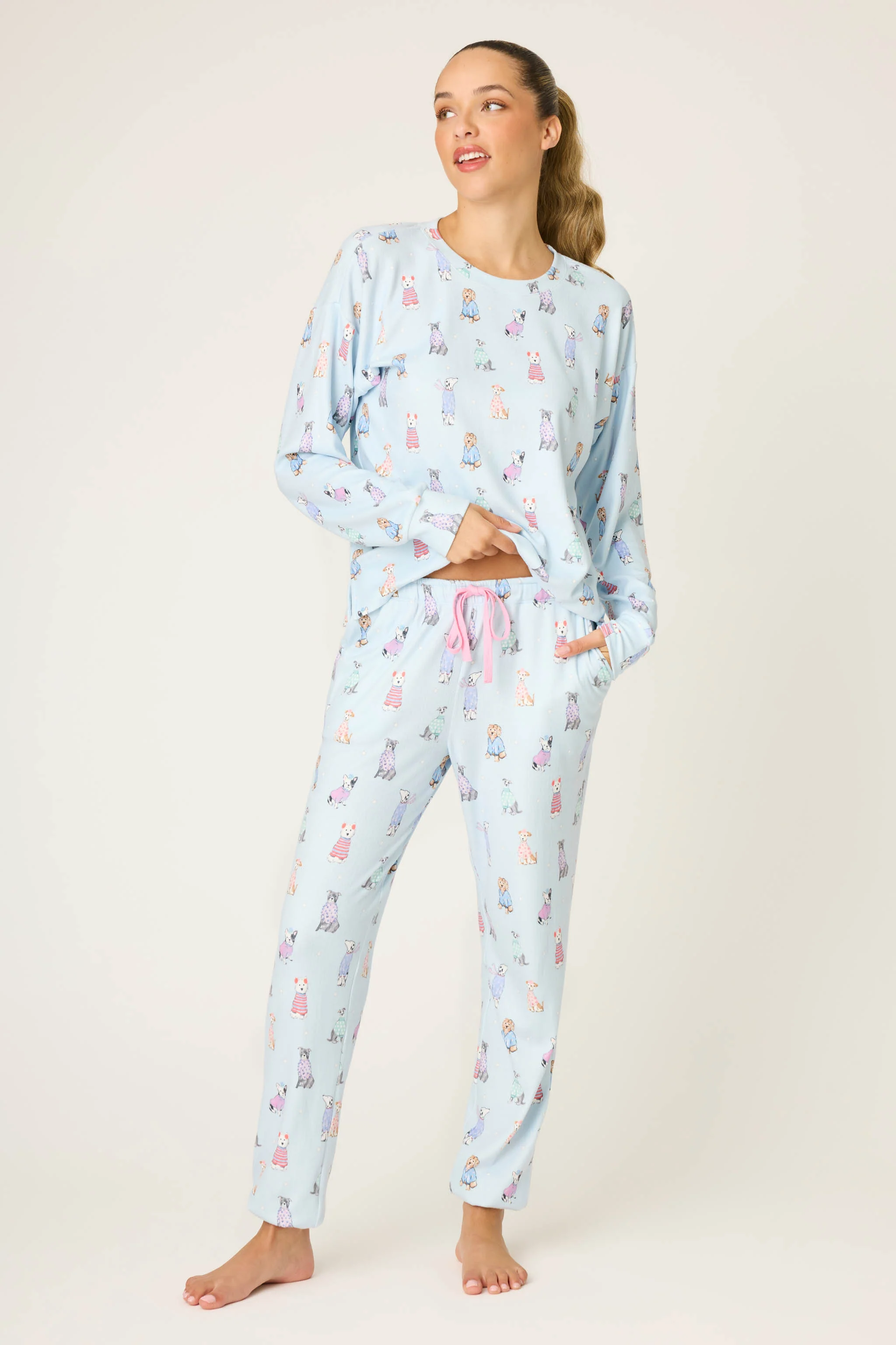 Doggone Cold Dog Print Pointelle Banded Pants - Image 3