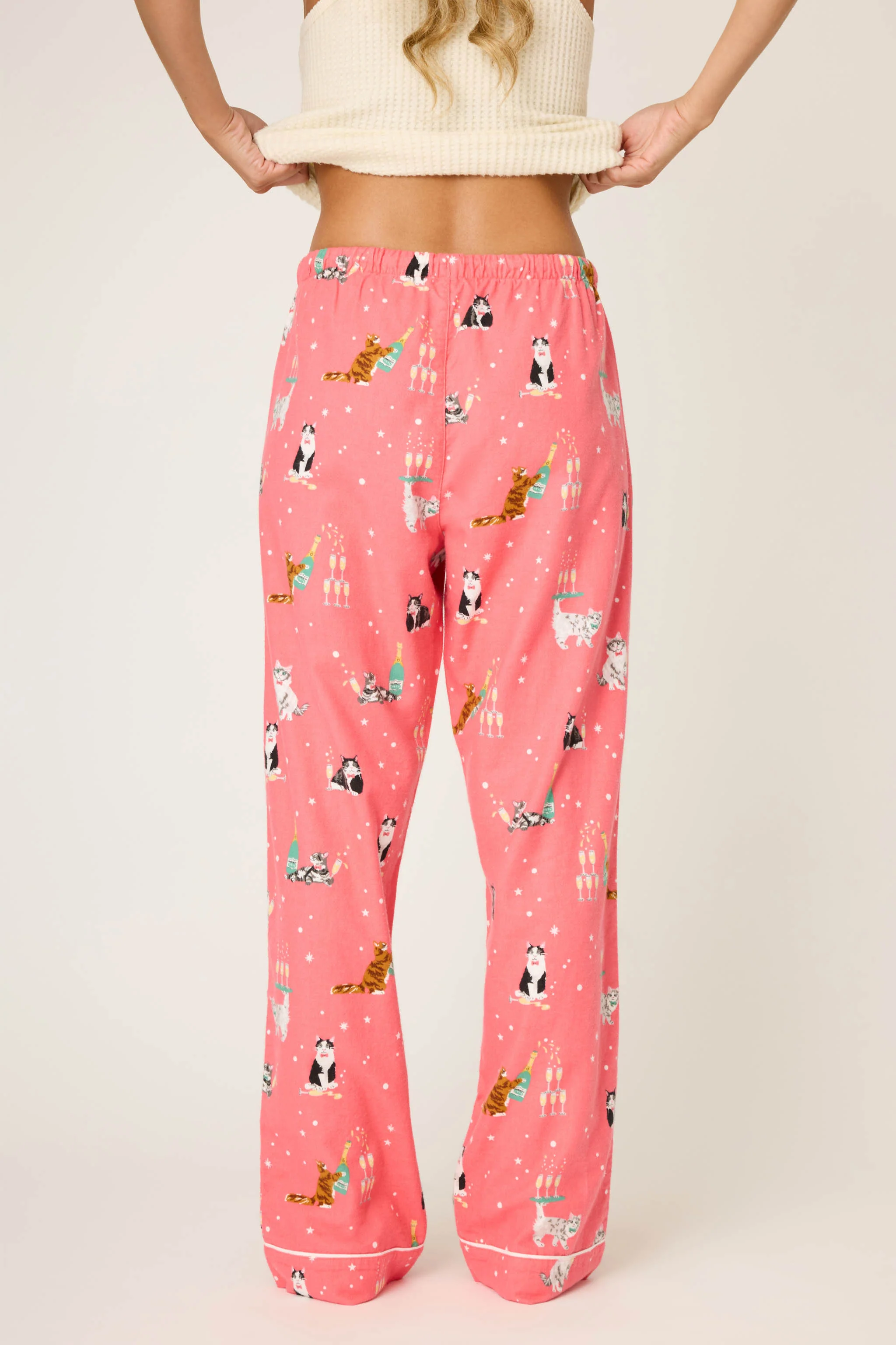 Let's Get Fizzical Cat Print Flannel Pants - Image 4